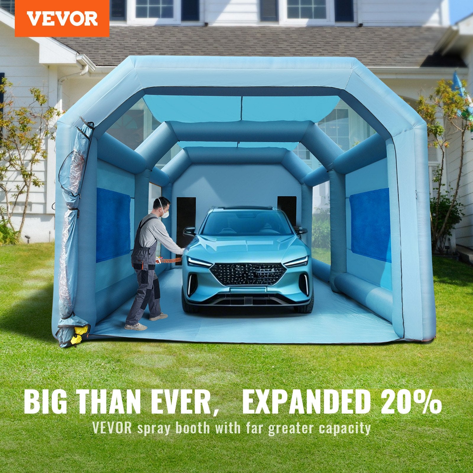 Inflatable Paint Booth, 8.5x4.8x3.3m Inflatable Spray Booth, High Powerful 750W+950W Blowers Spray Booth Tent, Car Paint Tent Air Filter System for Car Parking Tent Workstation Motorcycle Garage