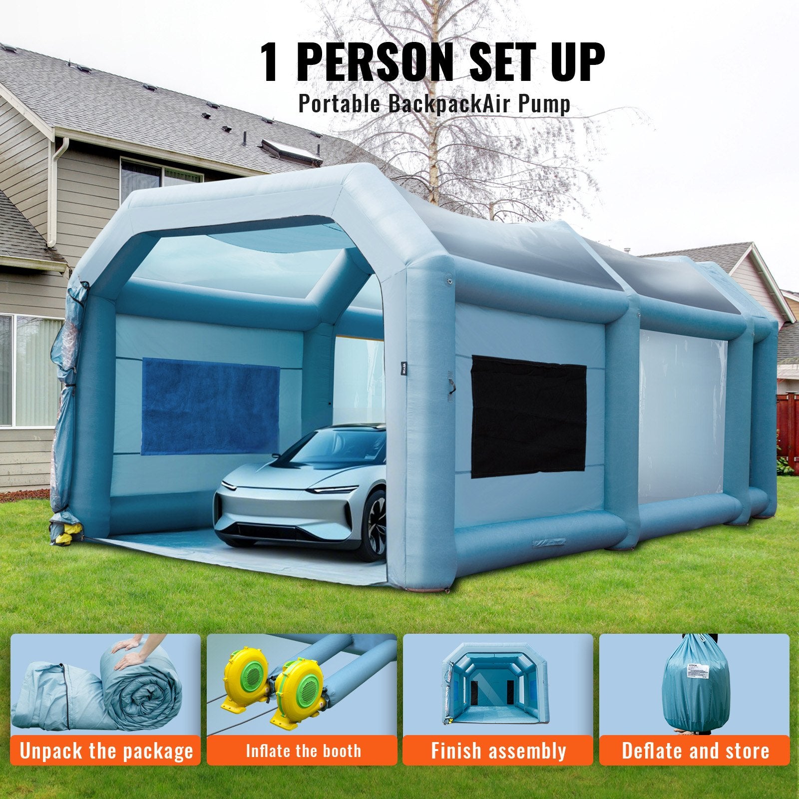 Inflatable Paint Booth, 8.5x4.8x3.3m Inflatable Spray Booth, High Powerful 750W+950W Blowers Spray Booth Tent, Car Paint Tent Air Filter System for Car Parking Tent Workstation Motorcycle Garage