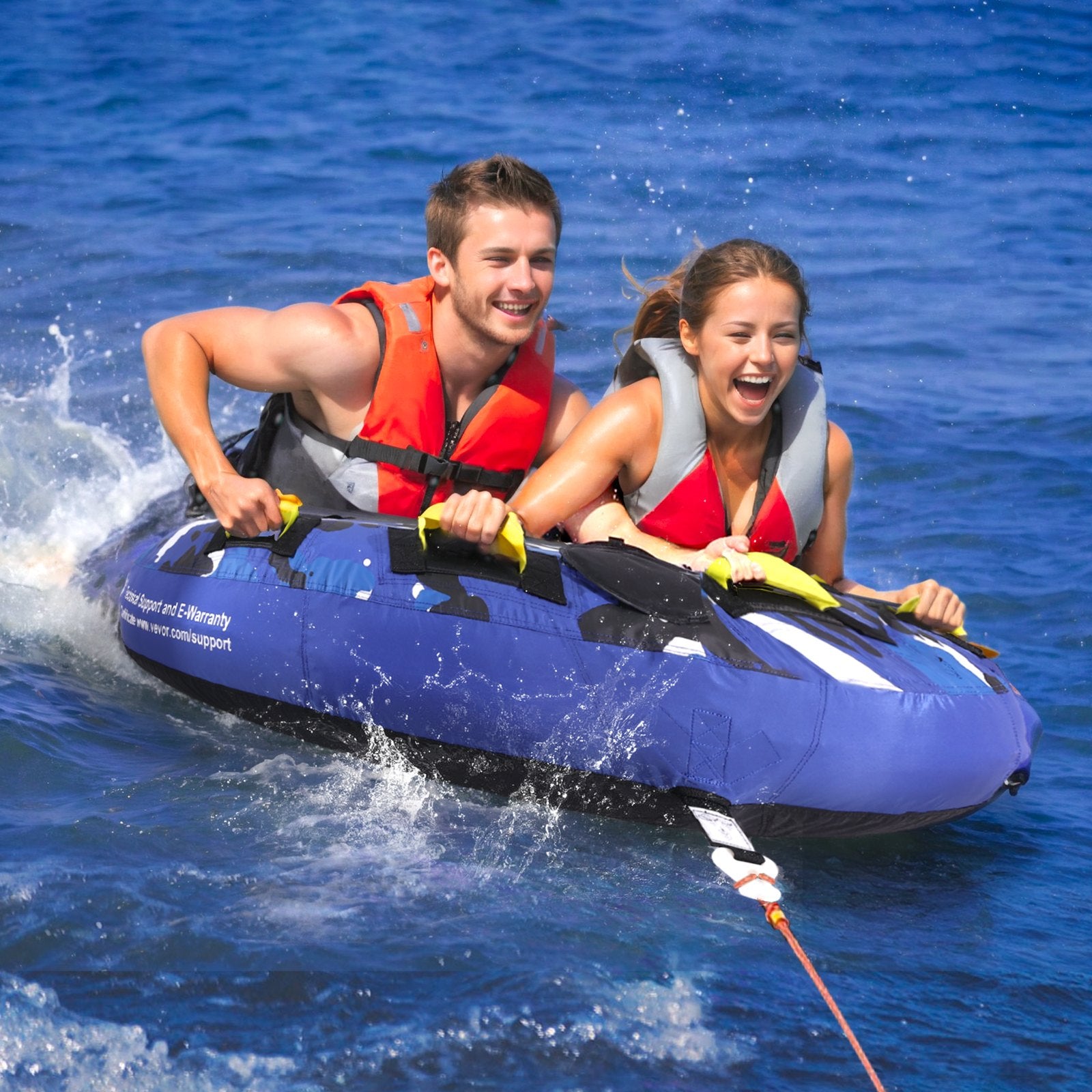 Towable Tube for Boating, 1-2 Riders Inflatable Boat Tubes and Towables, 340 lbs, 51.8" Round Water Sport Towable Tube for Boat to Pull, Full Nylon Cover, EVA Grab Handles and Speed Safety Valve