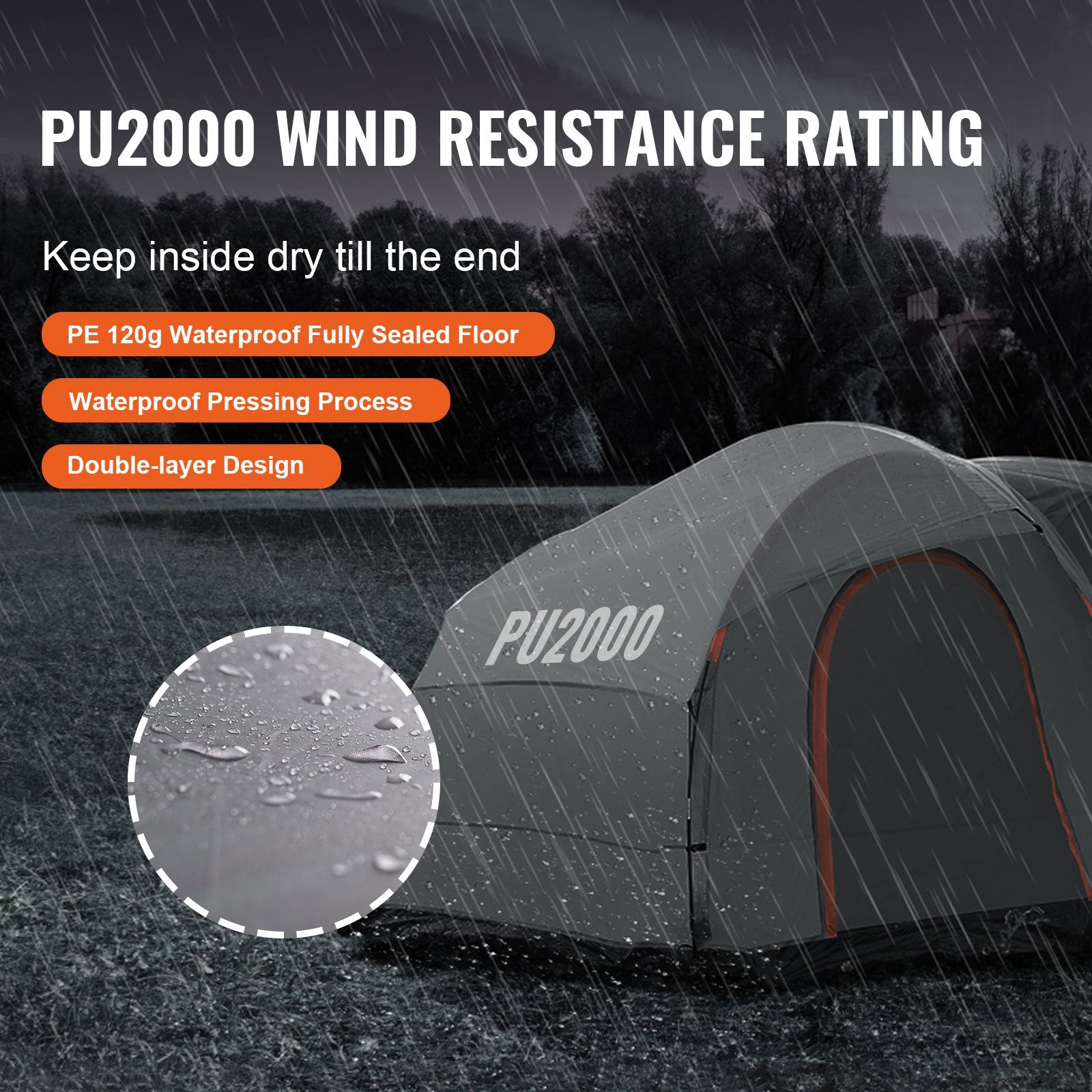 SUV Camping Tent, 8'-8' SUV Tent Attachment for Camping with Rain Layer and Carry Bag, PU2000mm Double Layer Truck Tent, Accommodate 6-8 Person, Rear Tent for Van Hatch Tailgate