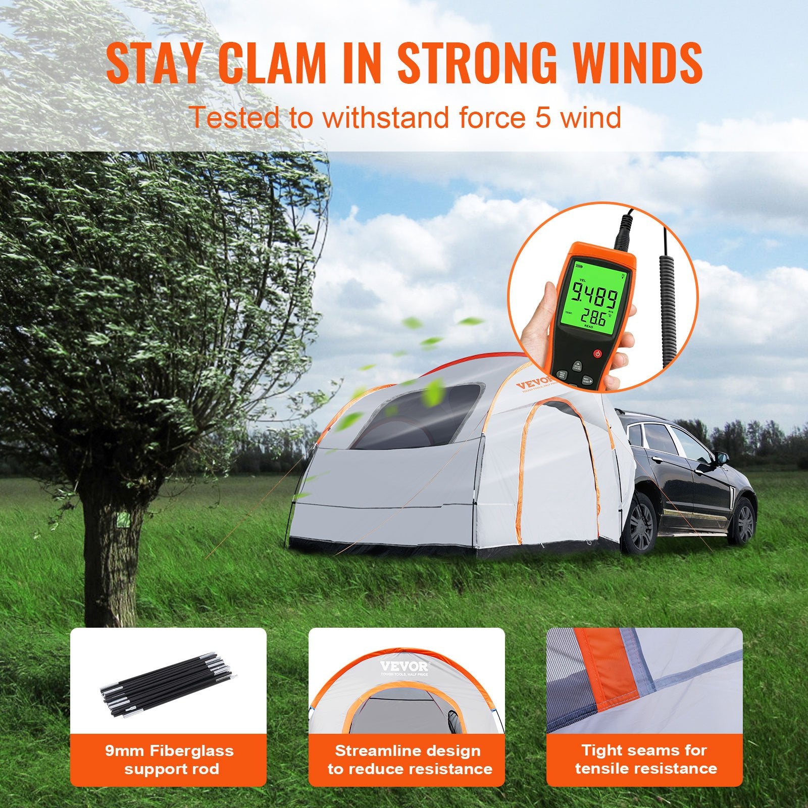 SUV Camping Tent, 8'-8' SUV Tent Attachment for Camping with Rain Layer and Carry Bag, PU2000mm Double Layer Truck Tent, Accommodate 6-8 Person, Rear Tent for Van Hatch Tailgate