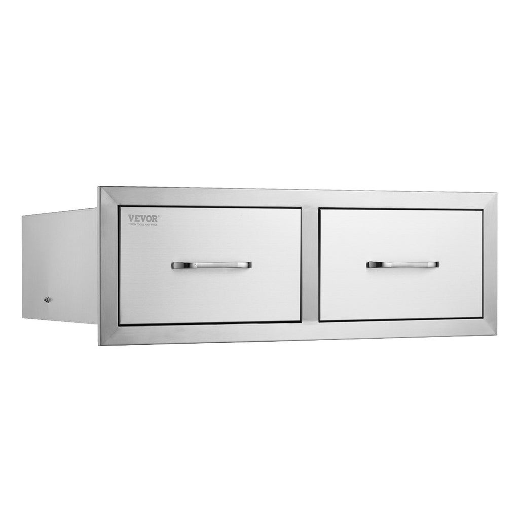 Outdoor Kitchen Drawers 30" W x 10" H x 20" D, Horizontal Double BBQ Access Drawers Stainless Steel with Handle, BBQ Island Drawers for Outdoor Kitchens or Patio Grill Station
