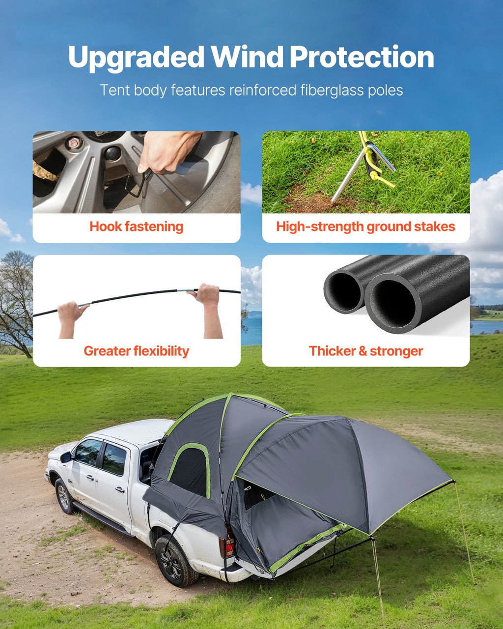 Truck Tent 5.0-5.2ft Waterproof PU2000 Truck Bed Camping Tent 2-3 Person