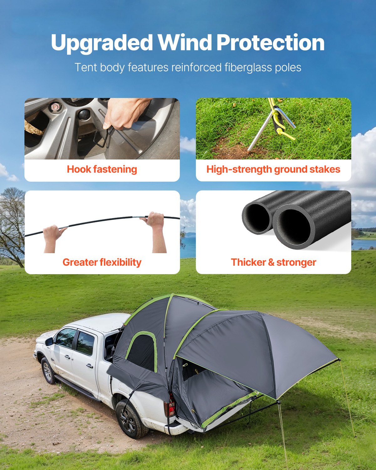 Truck Tent 5.0-5.2ft Waterproof PU2000 Truck Bed Camping Tent 2-3 Person
