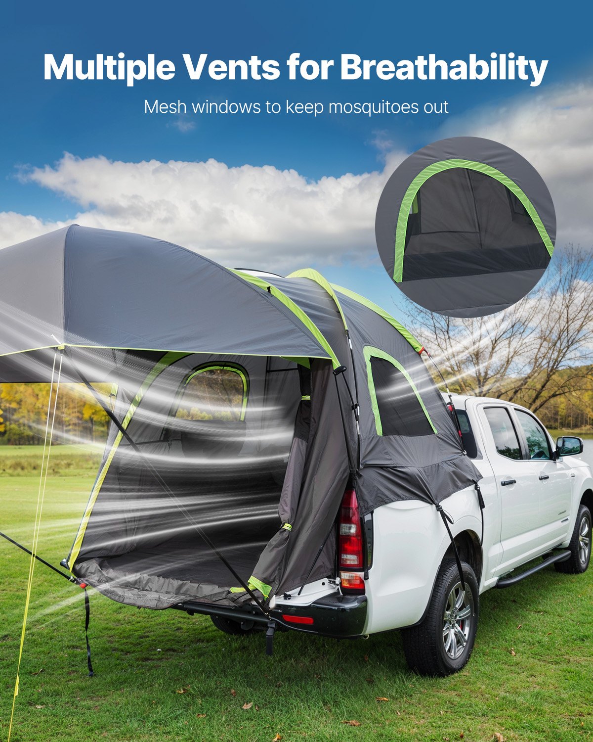 Truck Tent 5.0-5.2ft Waterproof PU2000 Truck Bed Camping Tent 2-3 Person