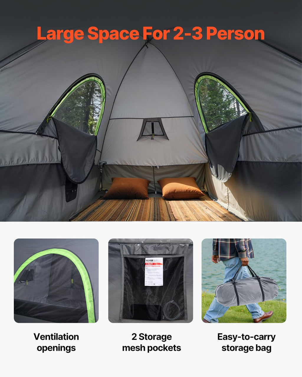 Truck Tent 8.0-8.2ft Waterproof PU2000 Truck Bed Camping Tent 2-3 Person