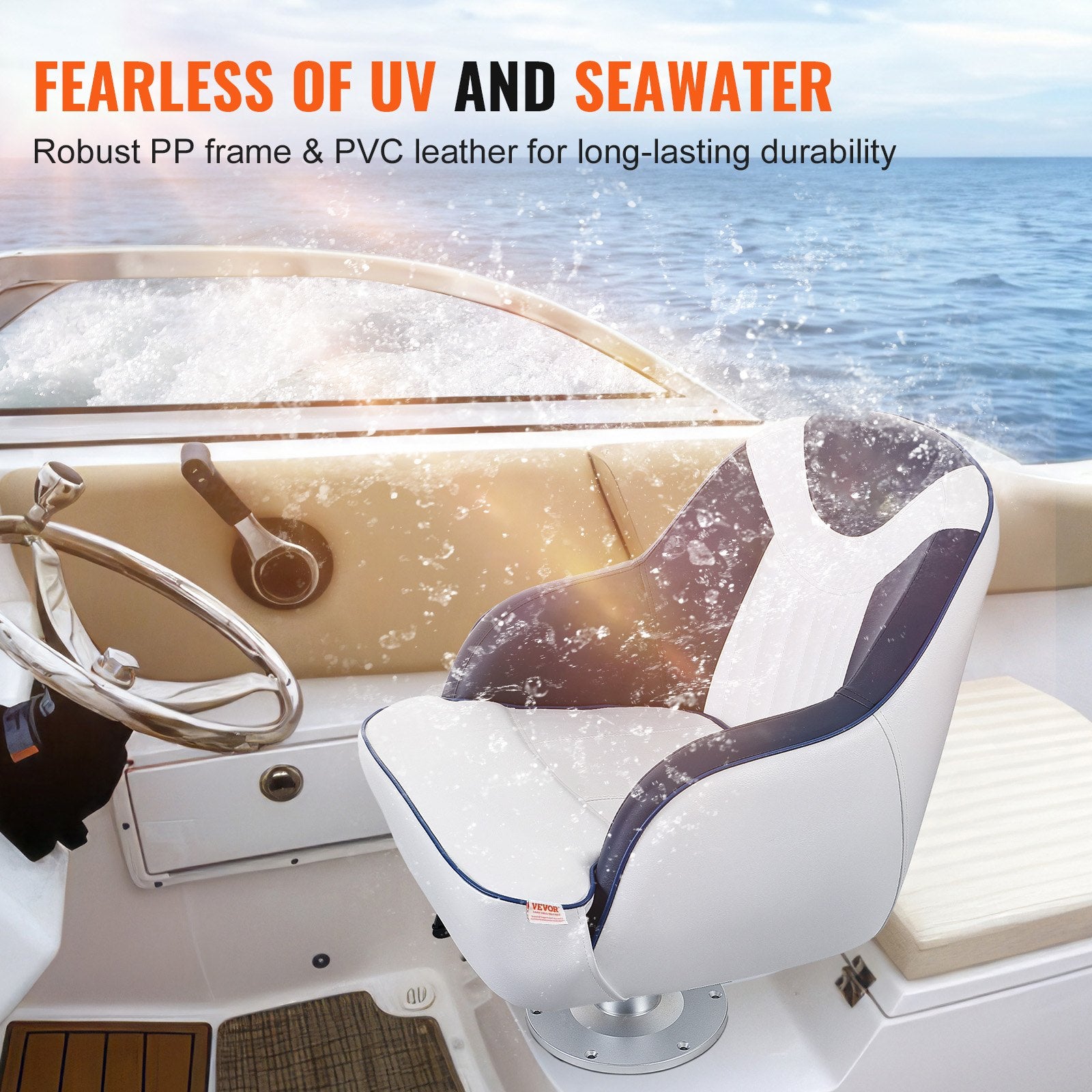 Captain Bucket Seat, Pontoon Boat Seat with Thickened Sponge Padding, Boat Captain Chair for Fishing Boat, Sightseeing Boat, Speedboat, Canoe, 1-Piece