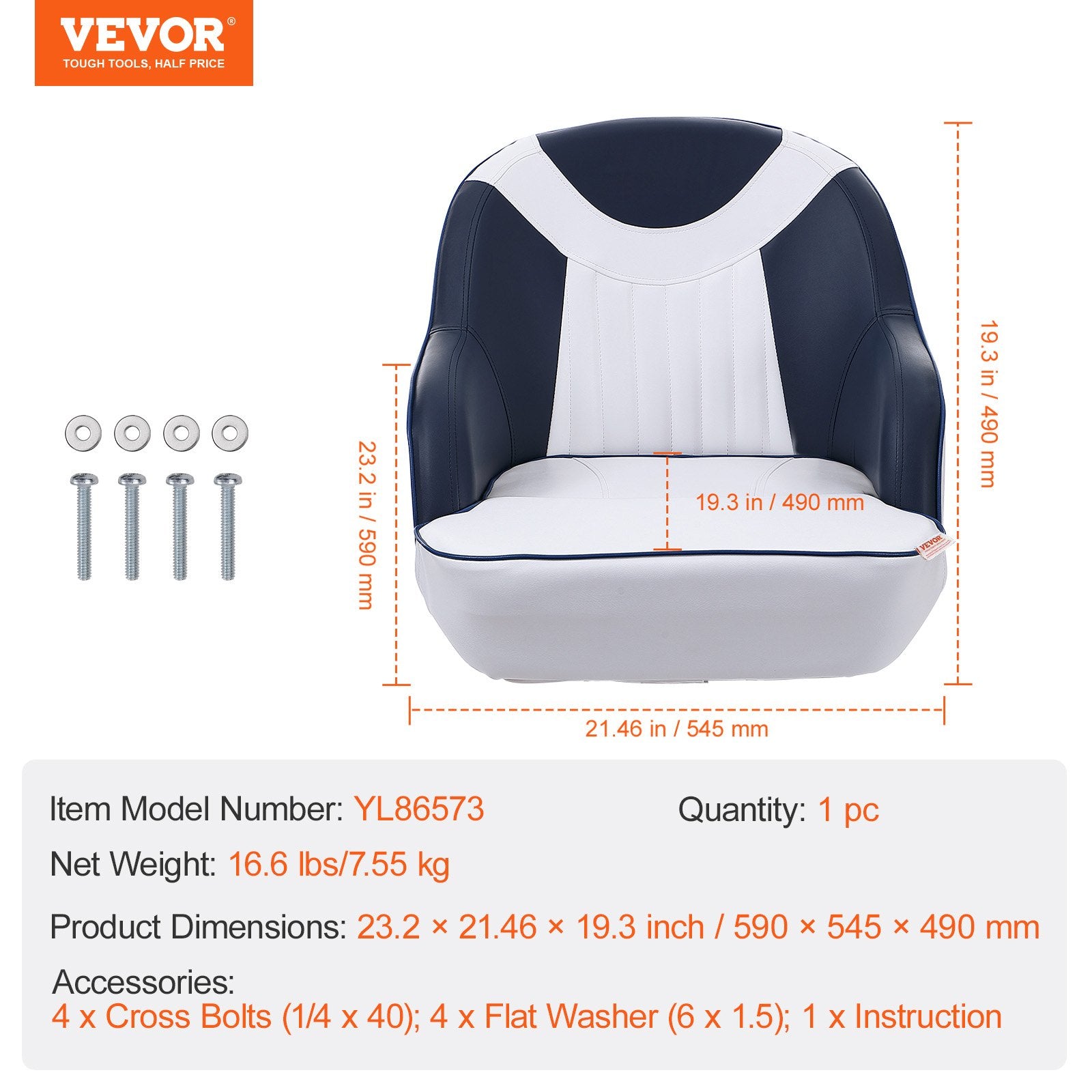 Captain Bucket Seat, Pontoon Boat Seat with Thickened Sponge Padding, Boat Captain Chair for Fishing Boat, Sightseeing Boat, Speedboat, Canoe, 1-Piece