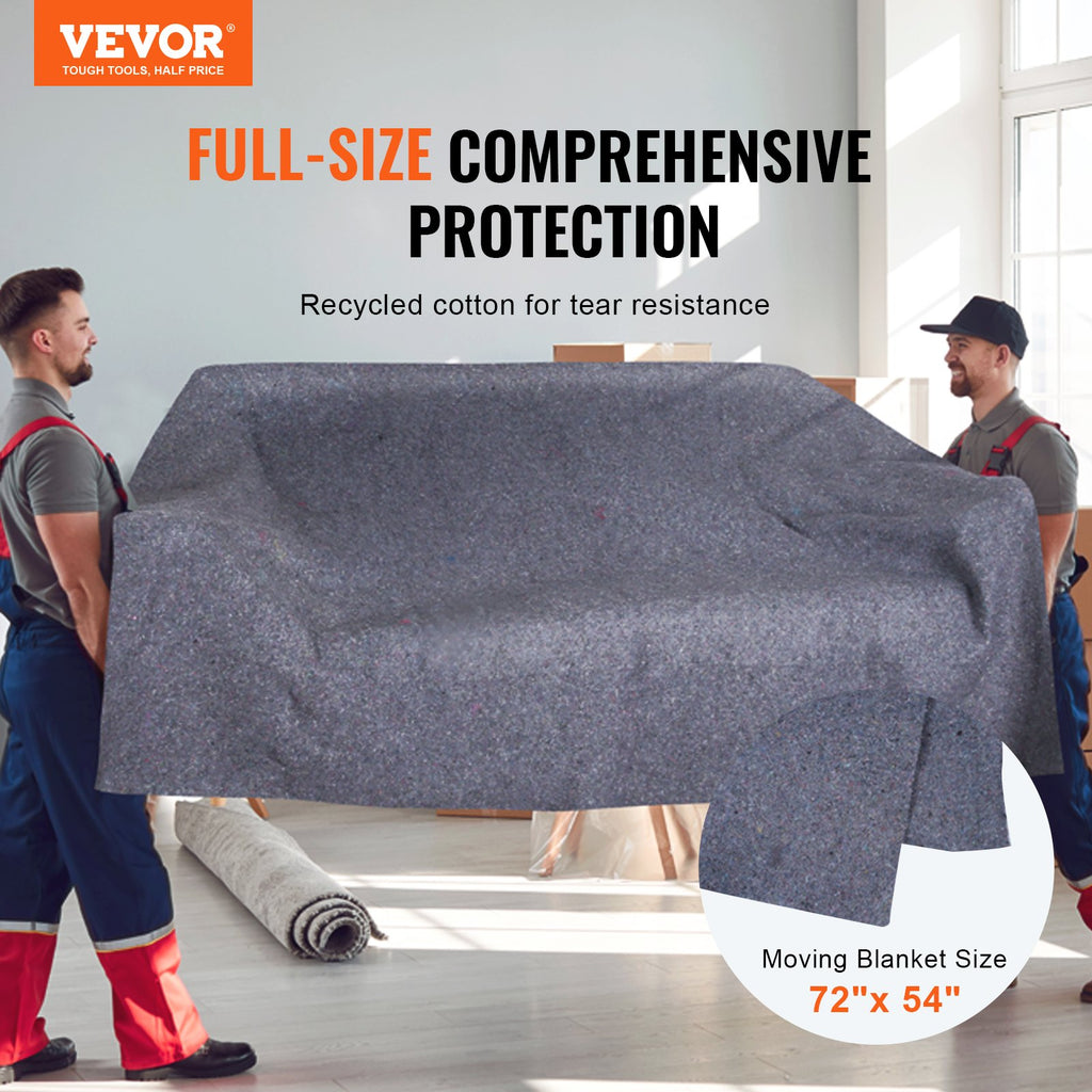 Moving Blankets, 1829 x 1372 mm, 12 kg/dz Weight, 12 Pack, Professional Recycled Cotton Packing Blanket, Large Heavy Duty Shipping Mover Pads Perfect for Protecting Furniture, Floors, Appliances