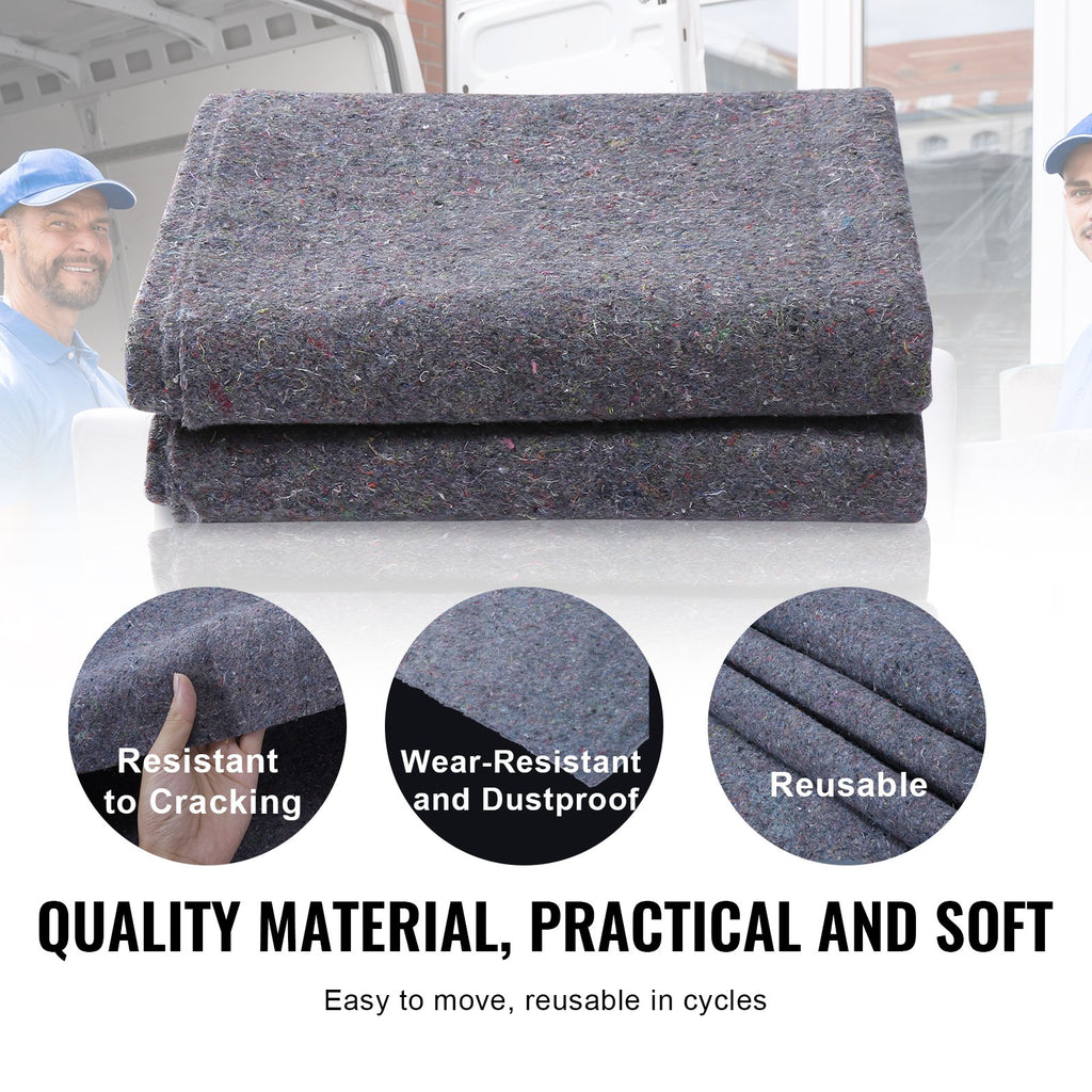 Moving Blankets, 1829 x 1372 mm, 12 kg/dz Weight, 12 Pack, Professional Recycled Cotton Packing Blanket, Large Heavy Duty Shipping Mover Pads Perfect for Protecting Furniture, Floors, Appliances