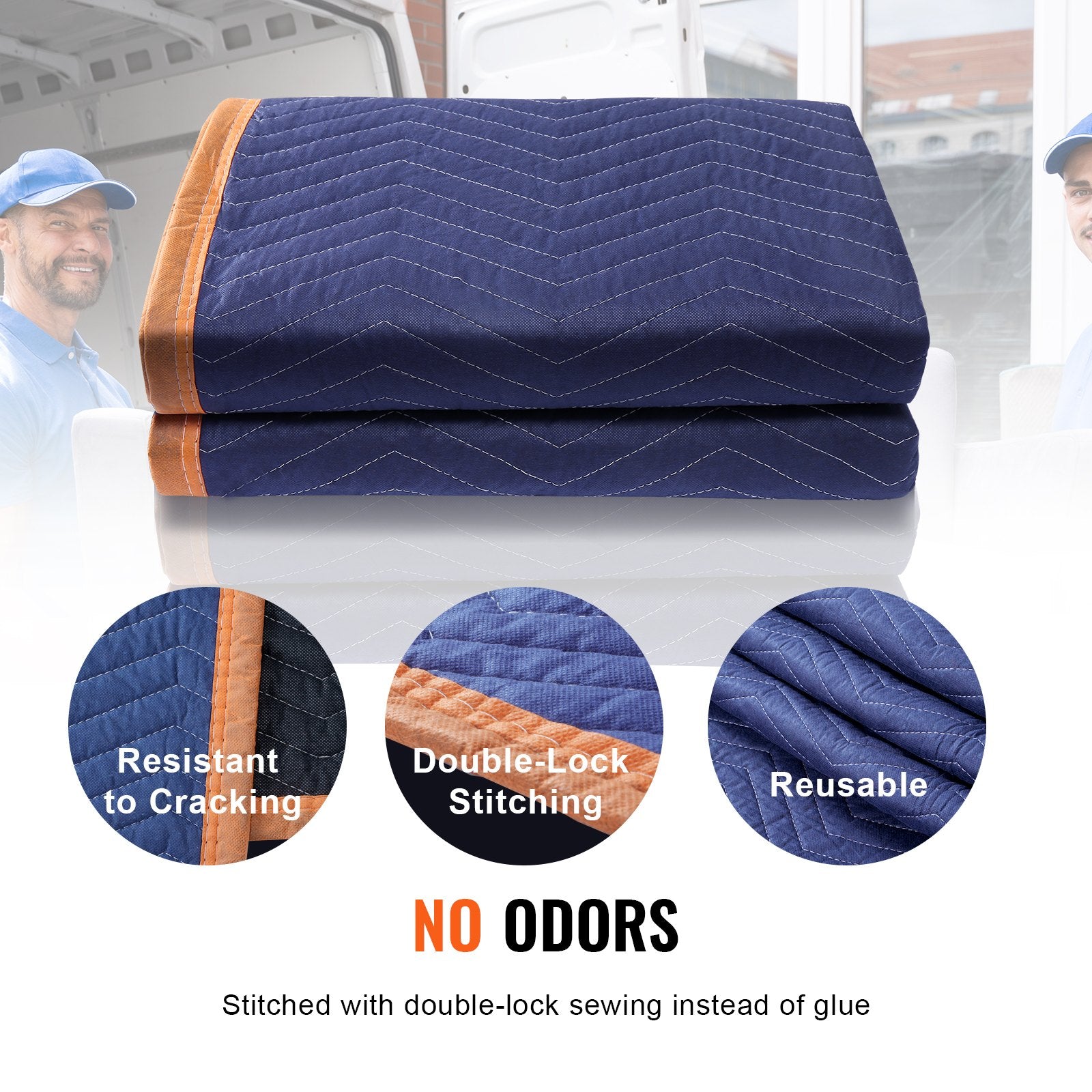 Moving Blankets, 2032 x 1829 mm, 15.6 kg/dz, 12 Packs, Professional Non-Woven & Recycled Cotton Packing Blanket, Heavy Duty Mover Pads for Protecting Furniture, Floors, Appliances, Blue/Orange