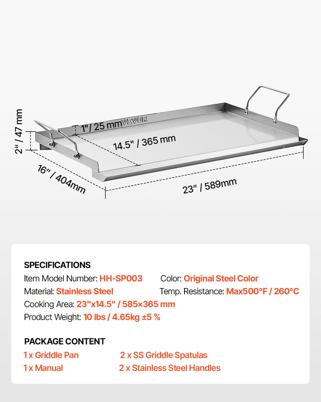Stainless Steel Griddle, 23x16 inch Universal Flat Top Rectangular Plate, Gas Grill Griddle for BBQ Grill, Teppanyaki, Portable Family Cookware with Handle, for Camping Tailgating Party