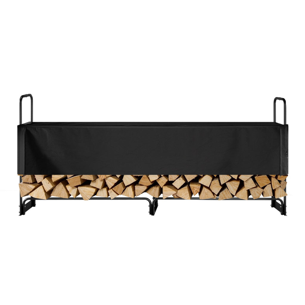 Firewood Rack with Waterproof Cover, 257 x 36 x 117 cm Outdoor Firewood Holder, 660lb Weight Capacity, 1/2 Cord Log Holder, Half-Covered, Powder-coated Wood Storage Rack for Fireplace Deck