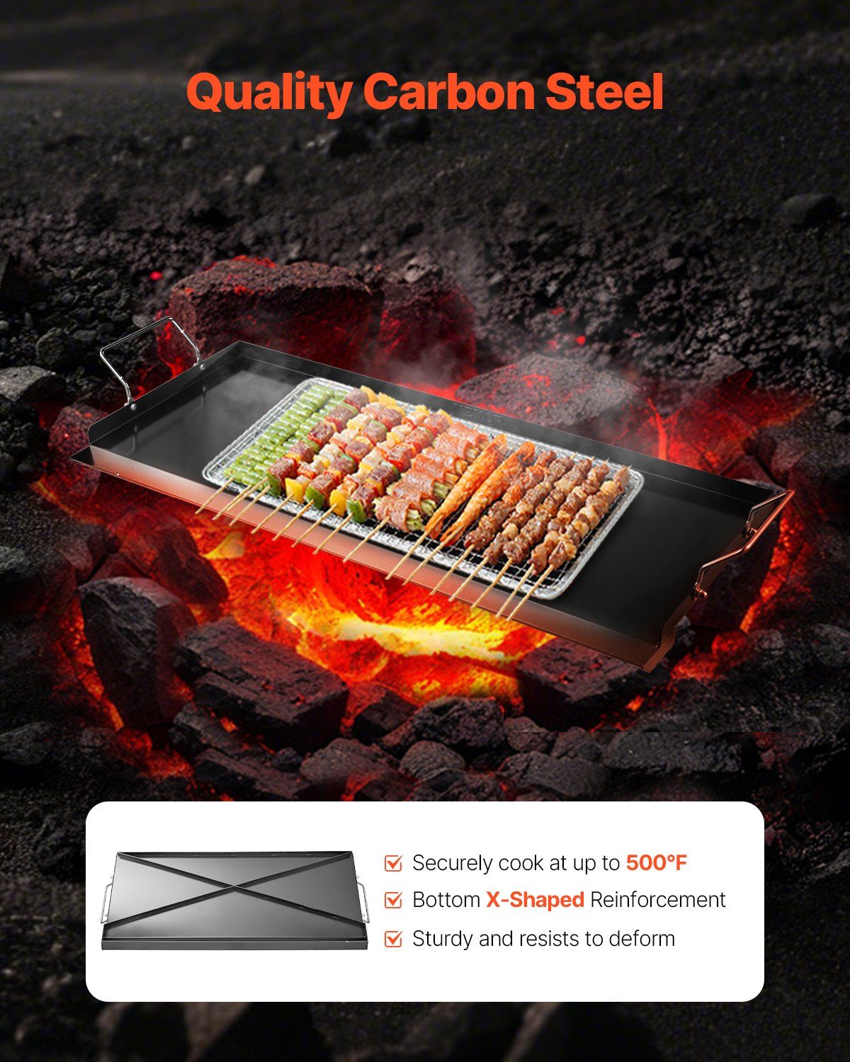 Carbon Steel Griddle, 32x14 inch Universal Flat Top Rectangular Plate, Gas Grill Griddle for BBQ Grill, Teppanyaki, Portable Family Cookware with Handle, for Camping Tailgating Party