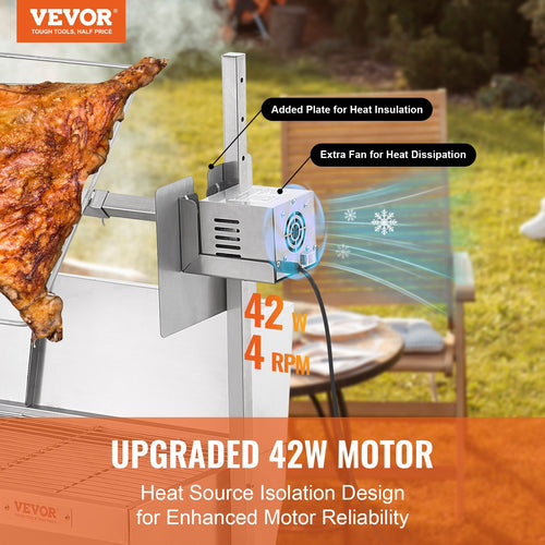 35-Inch Charcoal Rotisserie Grill with 42W Motor and Wheels
