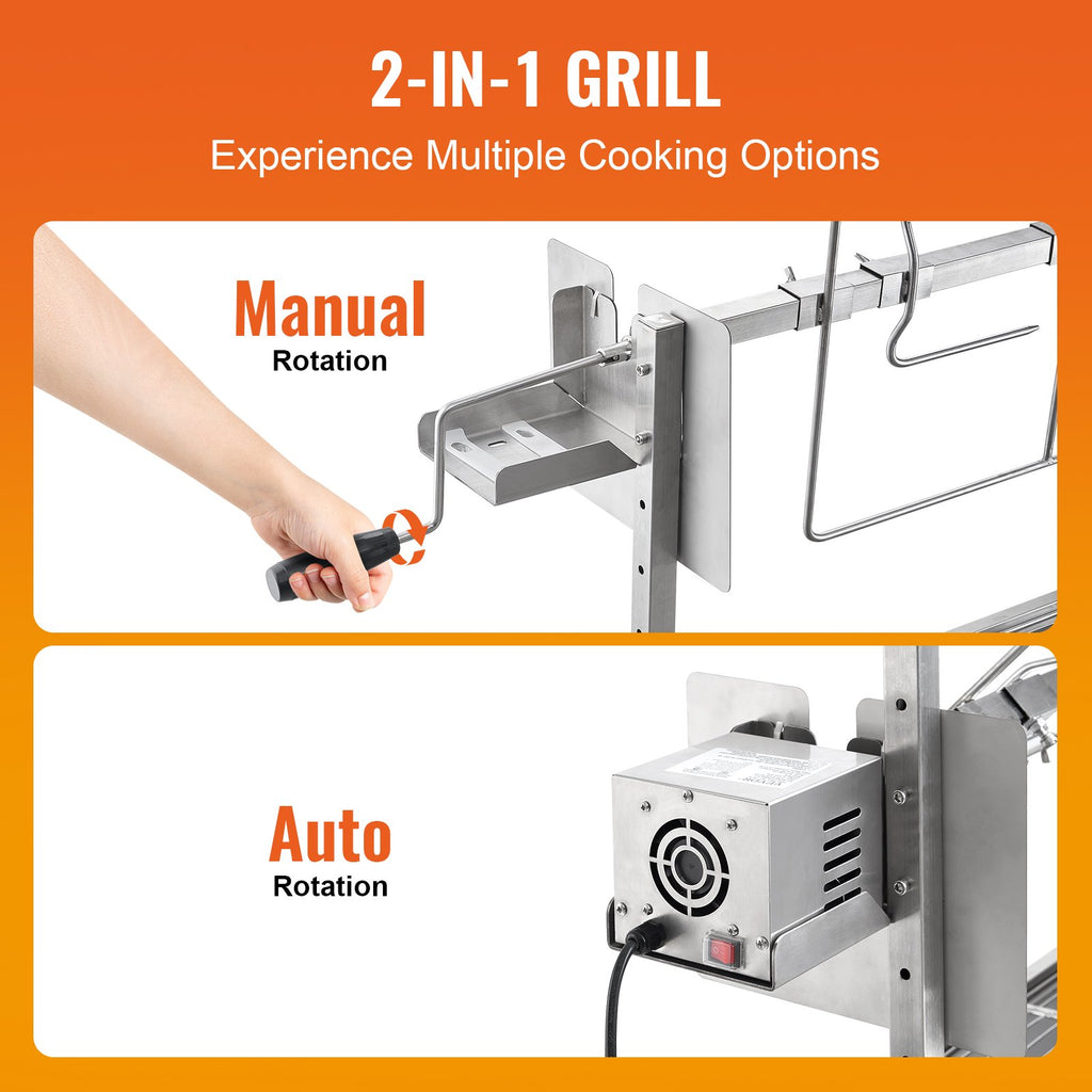 Rotisserie Grill with Windscreen, BBQ Whole Pig Lamb Goat Charcoal Spit Grill, 35 Inch 90 Lbs Capacity, Electric 42W Motor Stainless Steel Roaster with Lockable Wheels, for Camping Outdoor