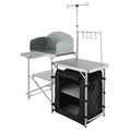 Camping Kitchen Table, Folding Outdoor Cooking Table with Storage Carrying Bag, Aluminum Cook Station 1 Cupboard & Detachable Windscreen, Quick Set-up for Picnics, BBQ, RV Traveling, Black