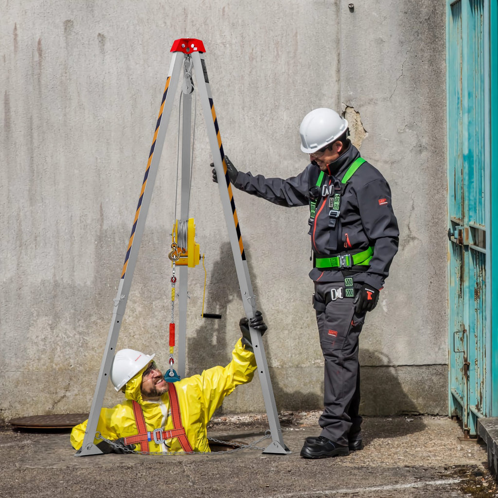 Confined Space Tripod Kit, 2600 lbs Winch, Confined Space Tripod 8' Legs and 98' Cable, Confined Space Rescue Tripod 32.8' Fall Protection, Harness, Storage Bag for Traditional Confined Spaces