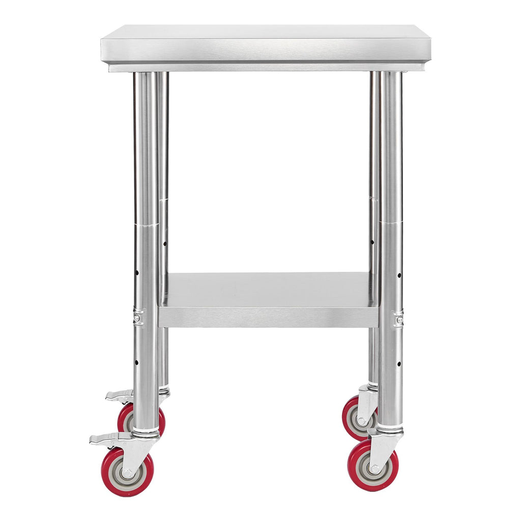 Stainless Steel Table, 61 x 45 cm Food Prep Worktable with Wheels, Kitchen Prep Table with Adjustable Undershelf Workstations for Commercial Kitchen, Restaurant, Hotel and Garage, Outdoor