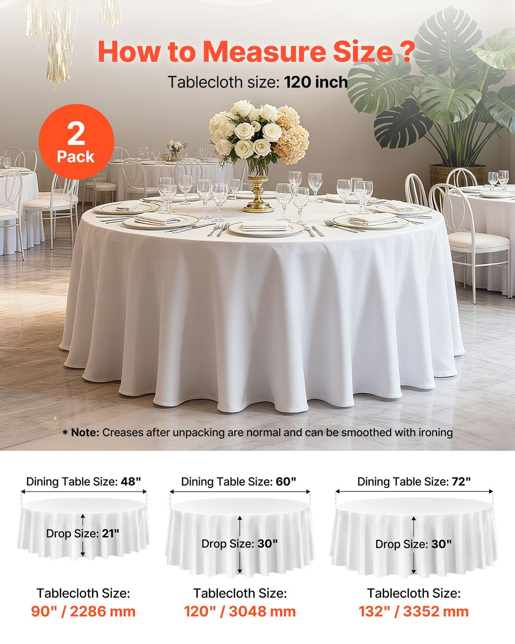 2-Pack White Round Tablecloths – 305cm