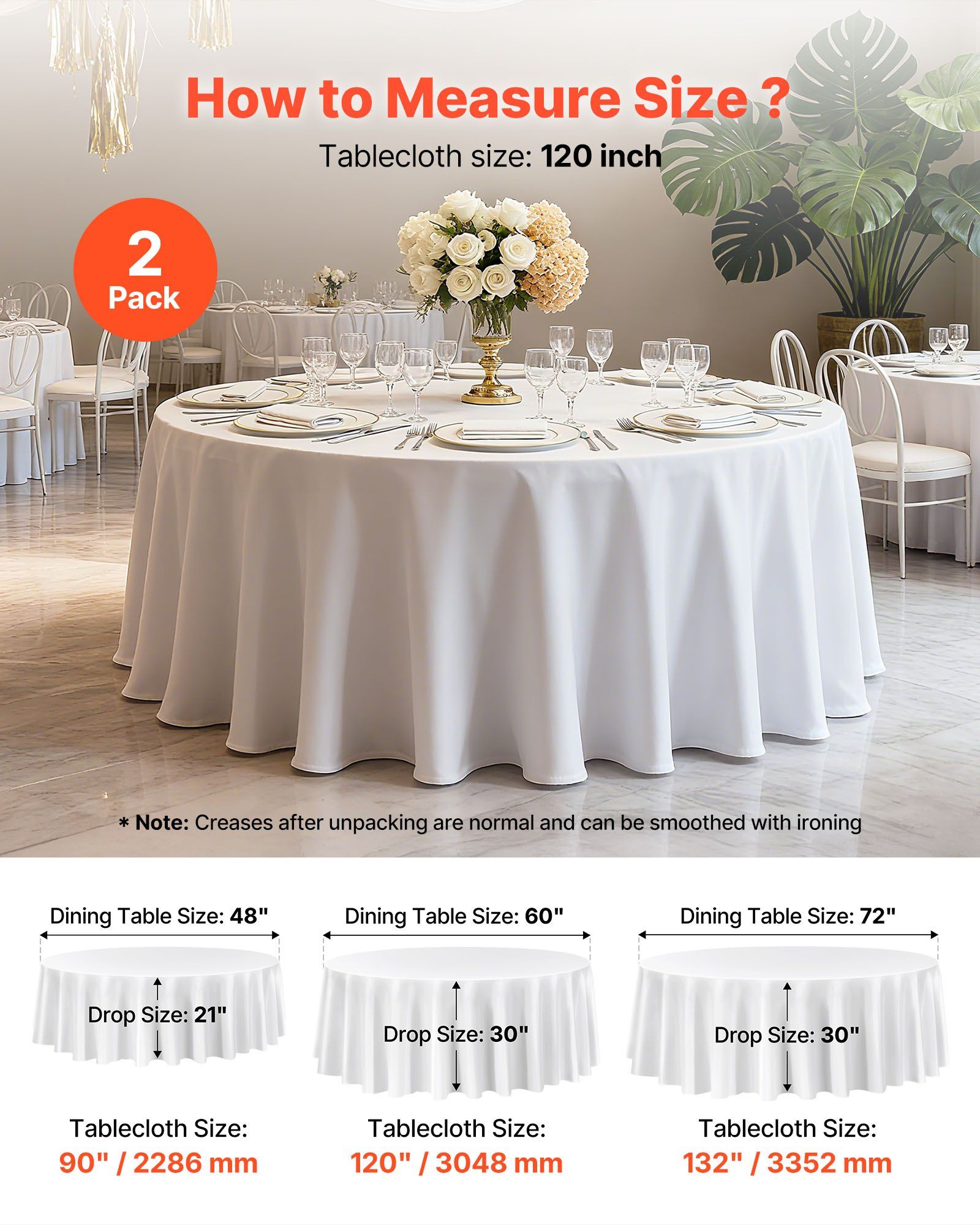 2-Pack White Round Tablecloths – 305cm