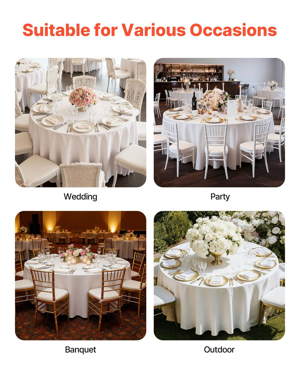 2-Pack White Round Tablecloths – 305cm