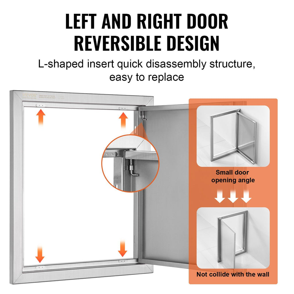 BBQ Access Door, 457x533 mm Single Outdoor Kitchen Door, Stainless Steel Flush Mount Door, Wall Vertical Door with Recessed Handle, for BBQ Island, Grilling Station, Outside Cabinet