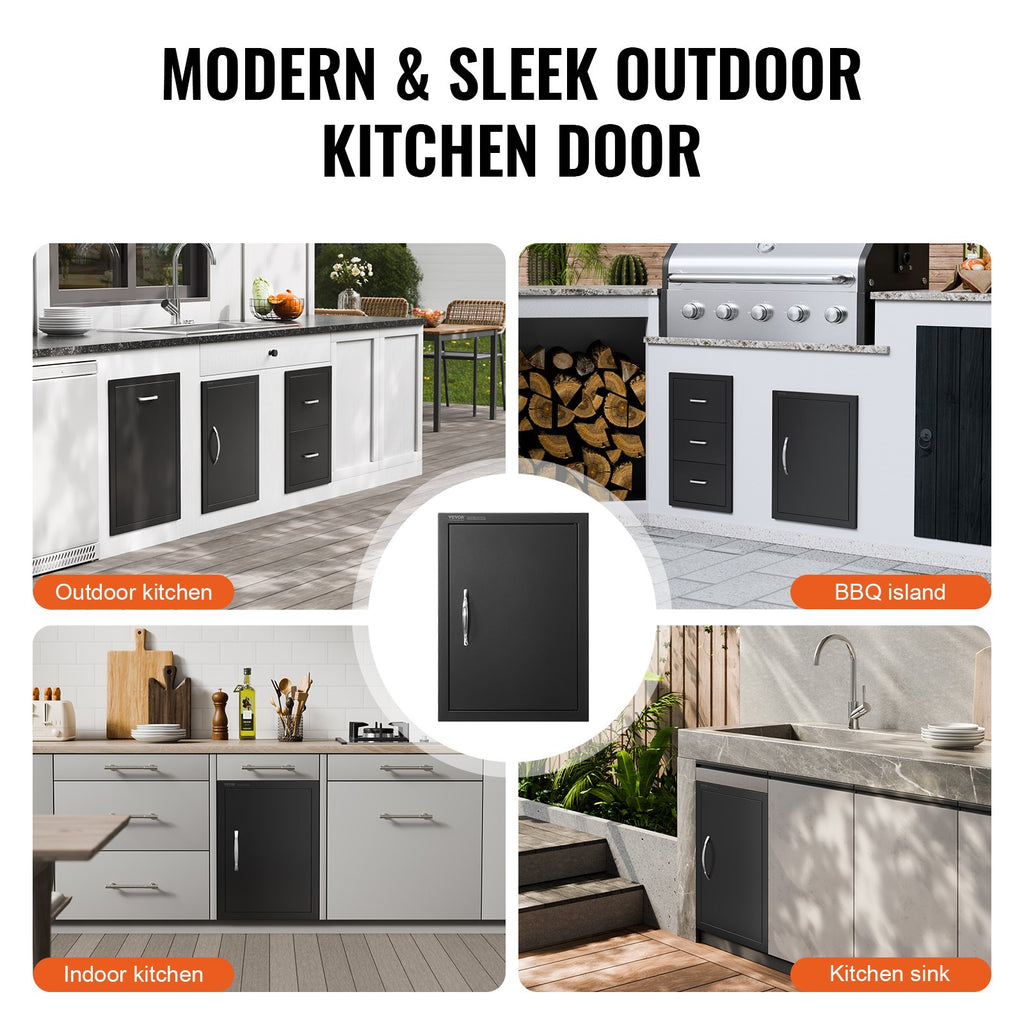 BBQ Access Door, 415x570 mm Single Outdoor Kitchen Door, Cold Plate Flush Mount Door, Wall Vertical Door with Handle, for BBQ Island, Grilling Station, Outside Cabinet