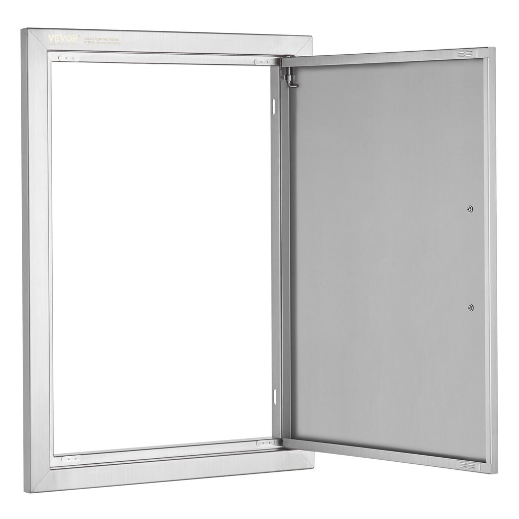 BBQ Access Door, 432x610 mm Single Outdoor Kitchen Door, Stainless Steel Flush Mount Door, Wall Vertical Door with Handle, for BBQ Island, Grilling Station, Outside Cabinet