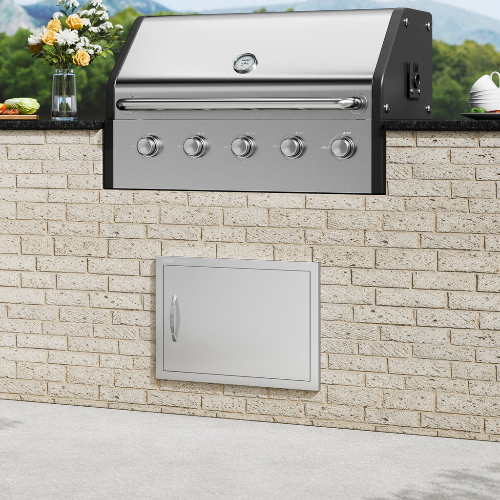 BBQ Access Door, 610x432 mm Single Outdoor Kitchen Door, Stainless Steel Flush Mount Door, Wall Vertical Door with Handle, for BBQ Island, Grilling Station, Outside Cabinet