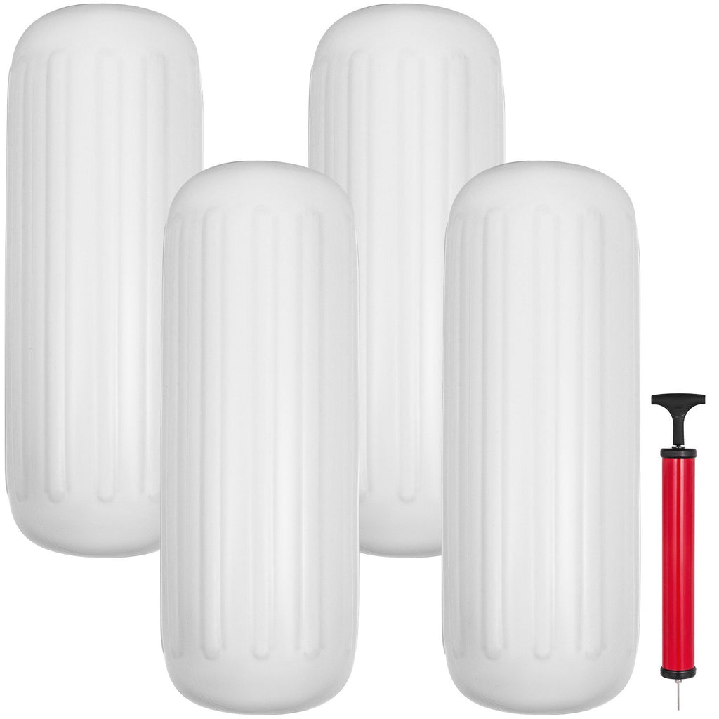 4 Ribbed Boat Fender 10" x 28" White Center Hole Bumper Mooring Protection