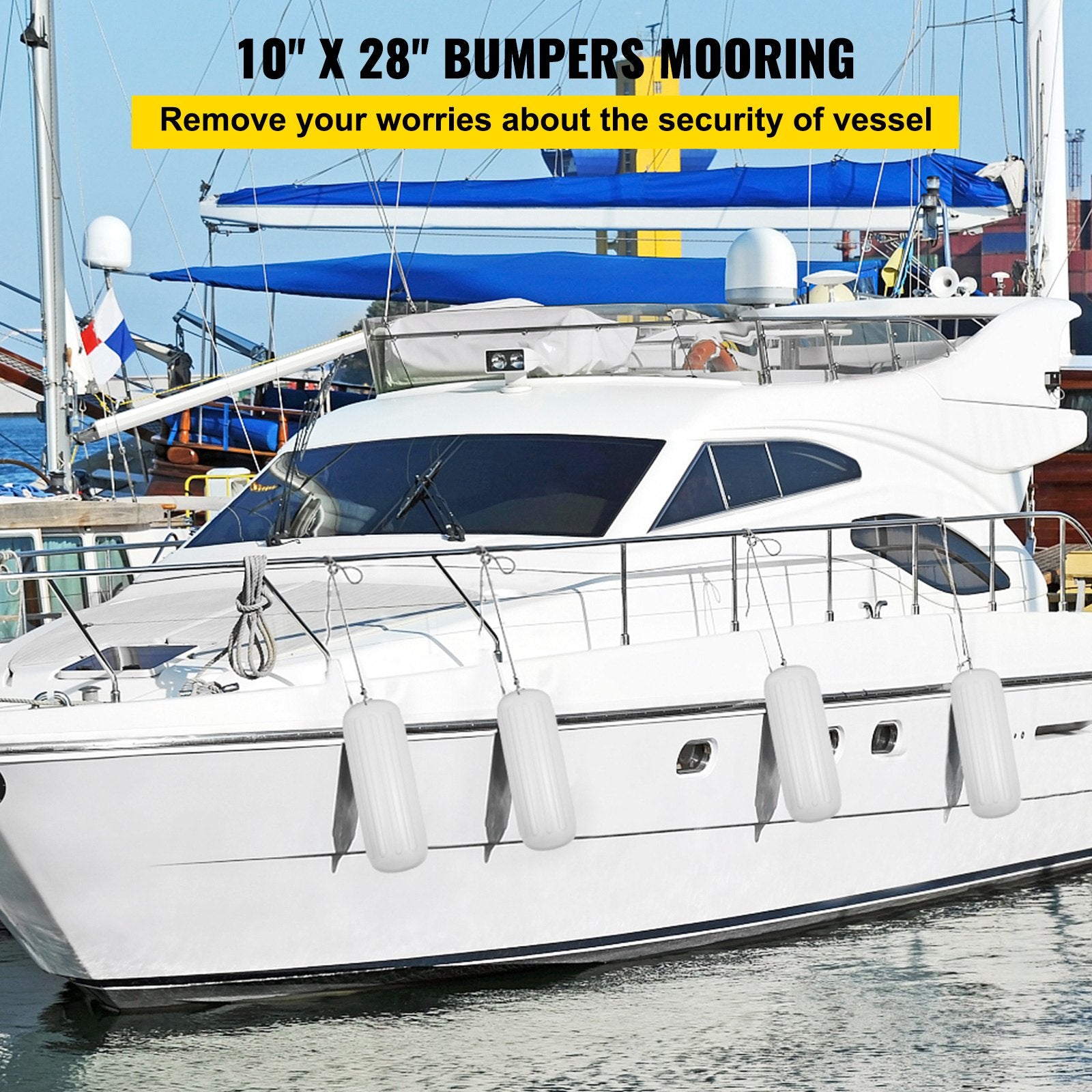 4 Ribbed Boat Fender 10" x 28" White Center Hole Bumper Mooring Protection