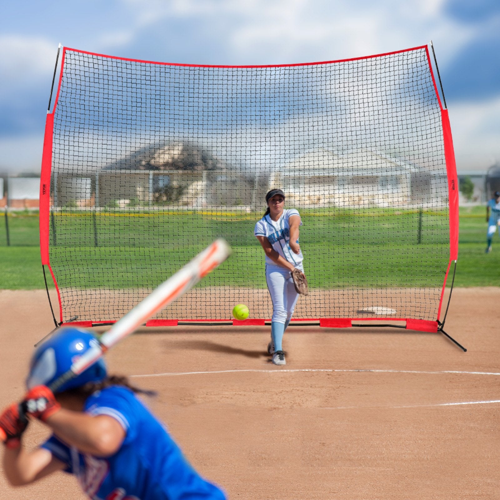 Barricade Backstop Net, 12x9 ft Ball Sports Barrier Netting, Portable Practice Equipment with Carry Bag, Protection Screen for Baseball Softball Lacrosse Soccer Hockey Training, for Backyard