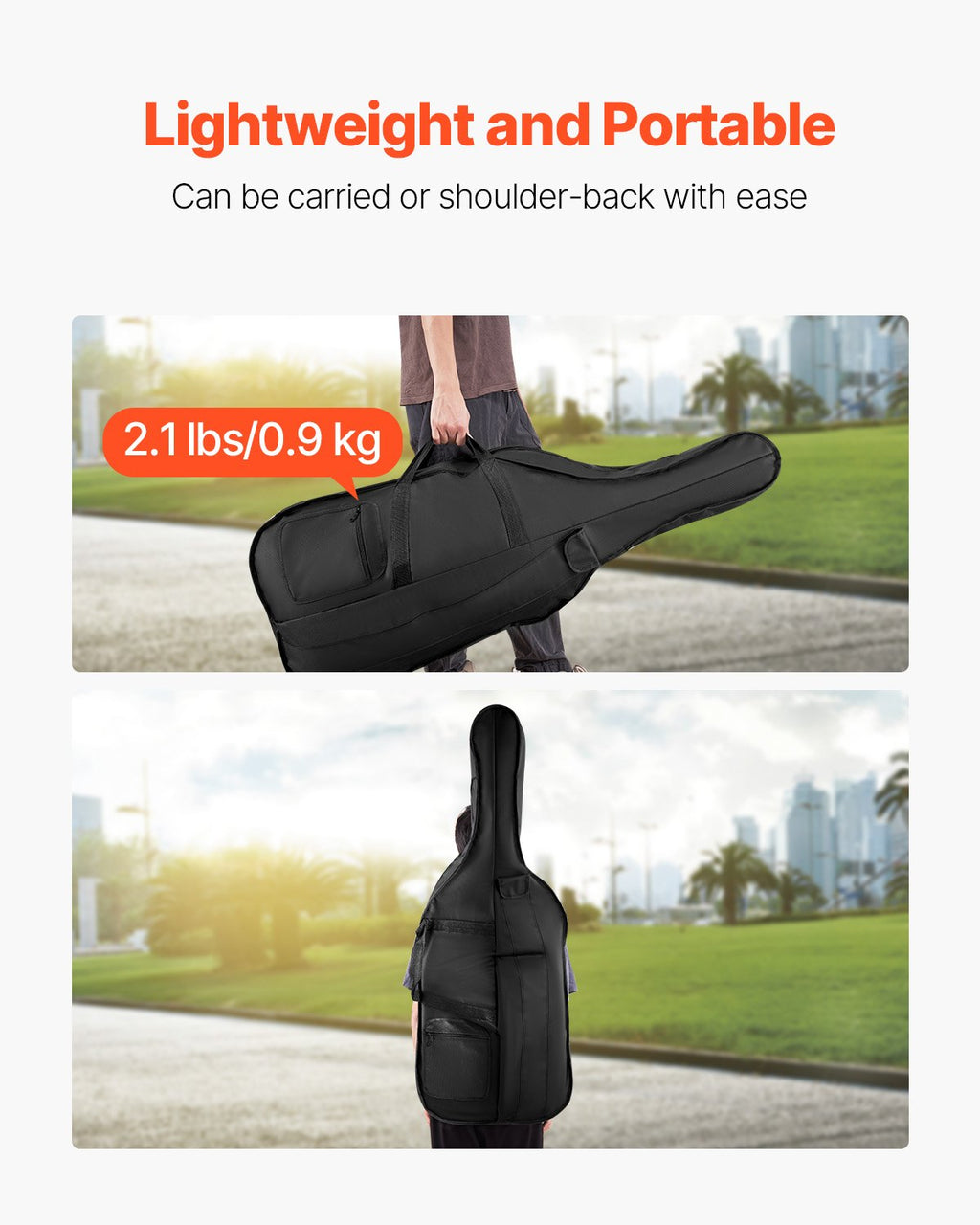 4/4 Full Size Cello Case, Nylon Waterproof, Lightweight Portable Travel Carrying Bag, with Reinforced Handle, Dual Shoulder Straps, Anti-Scratch, Professional Cello-Shape, for Cello, Black