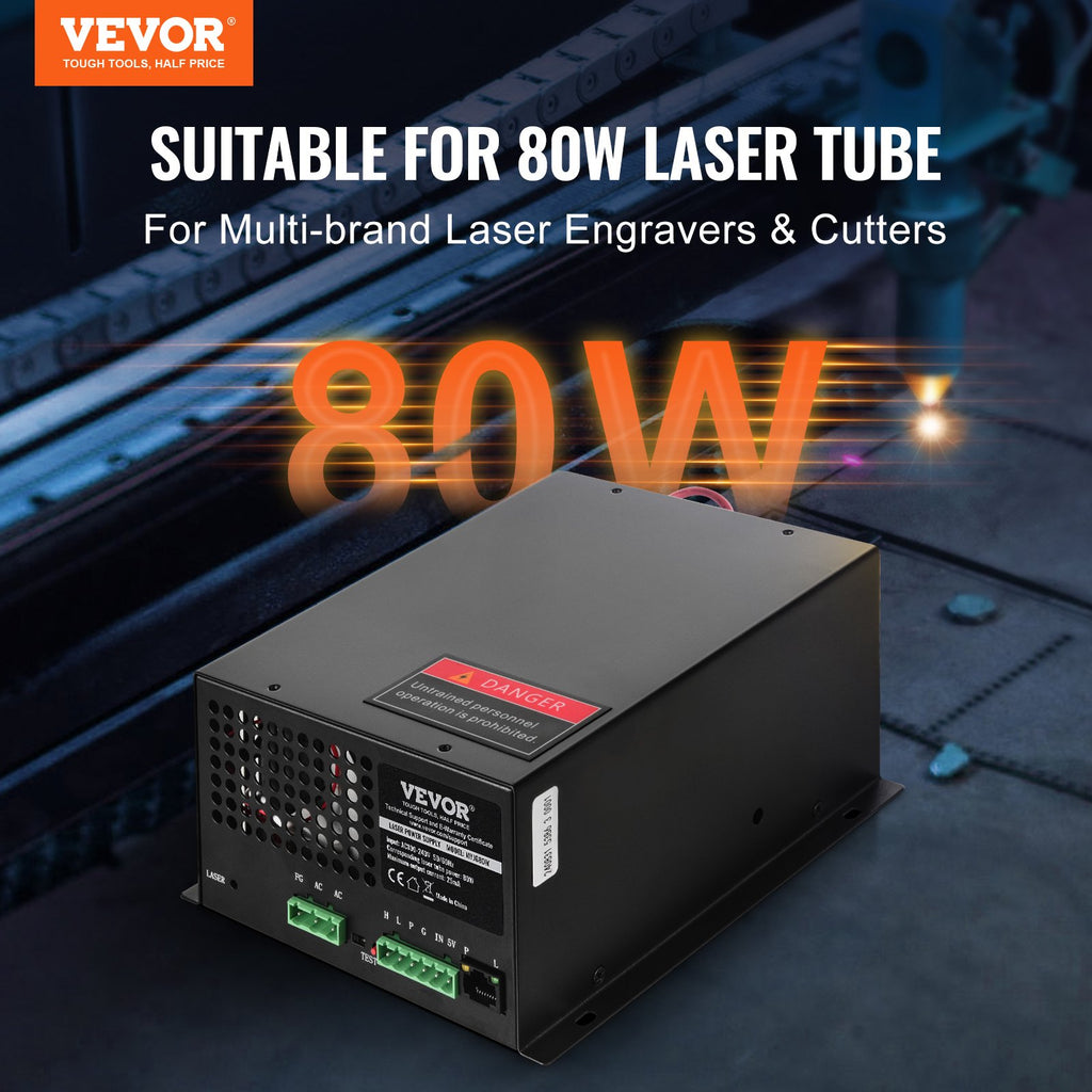 CO2 Laser Power Supply, 80W, Power Supply for 80W Laser Tube, Constant Current Protection, Open Circuit Protection, Fast Heat Dissipation, Compatible for Multi-brand Laser Engravers & Cutters