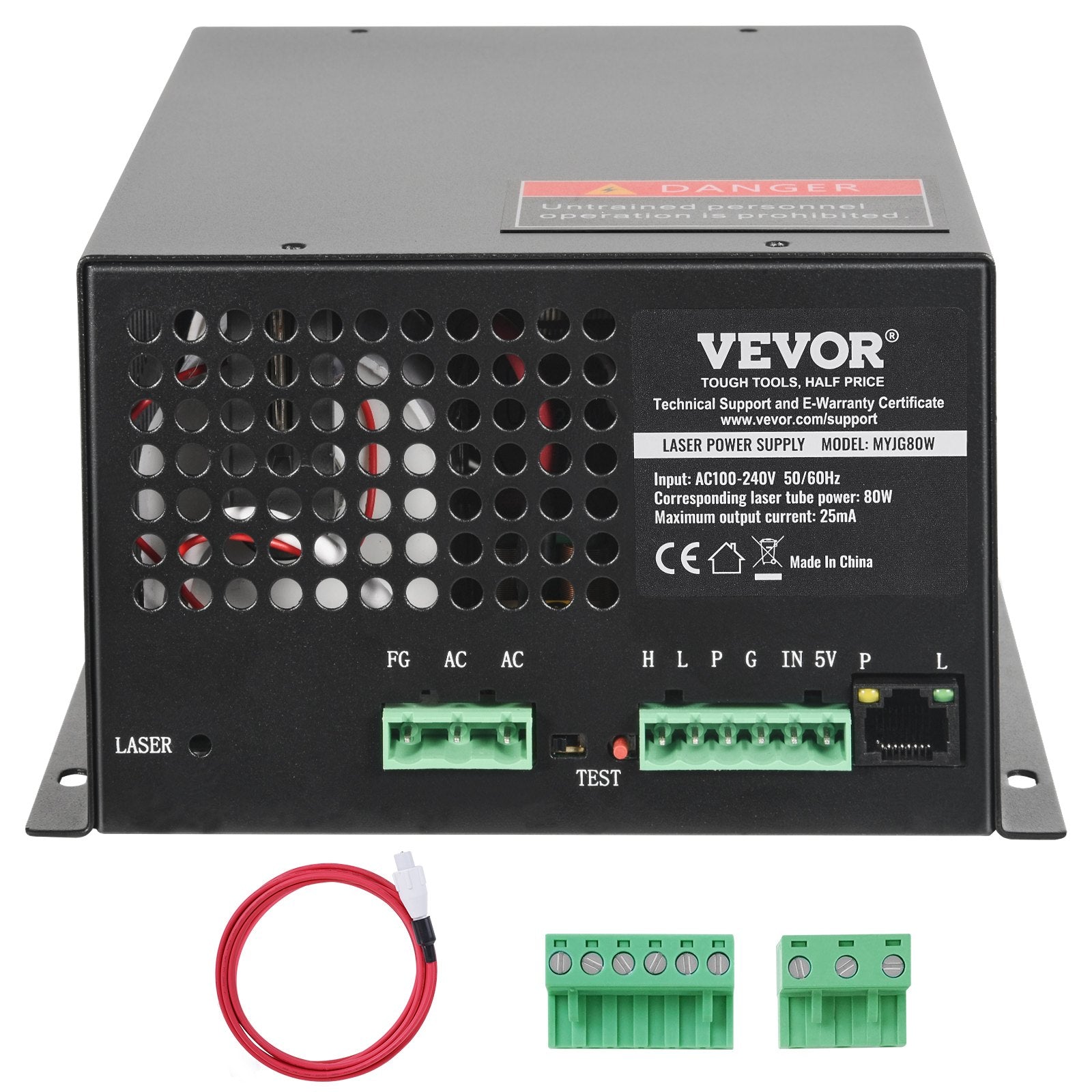 CO2 Laser Power Supply, 80W, Power Supply for 80W Laser Tube, Constant Current Protection, Open Circuit Protection, Fast Heat Dissipation, Compatible for Multi-brand Laser Engravers & Cutters
