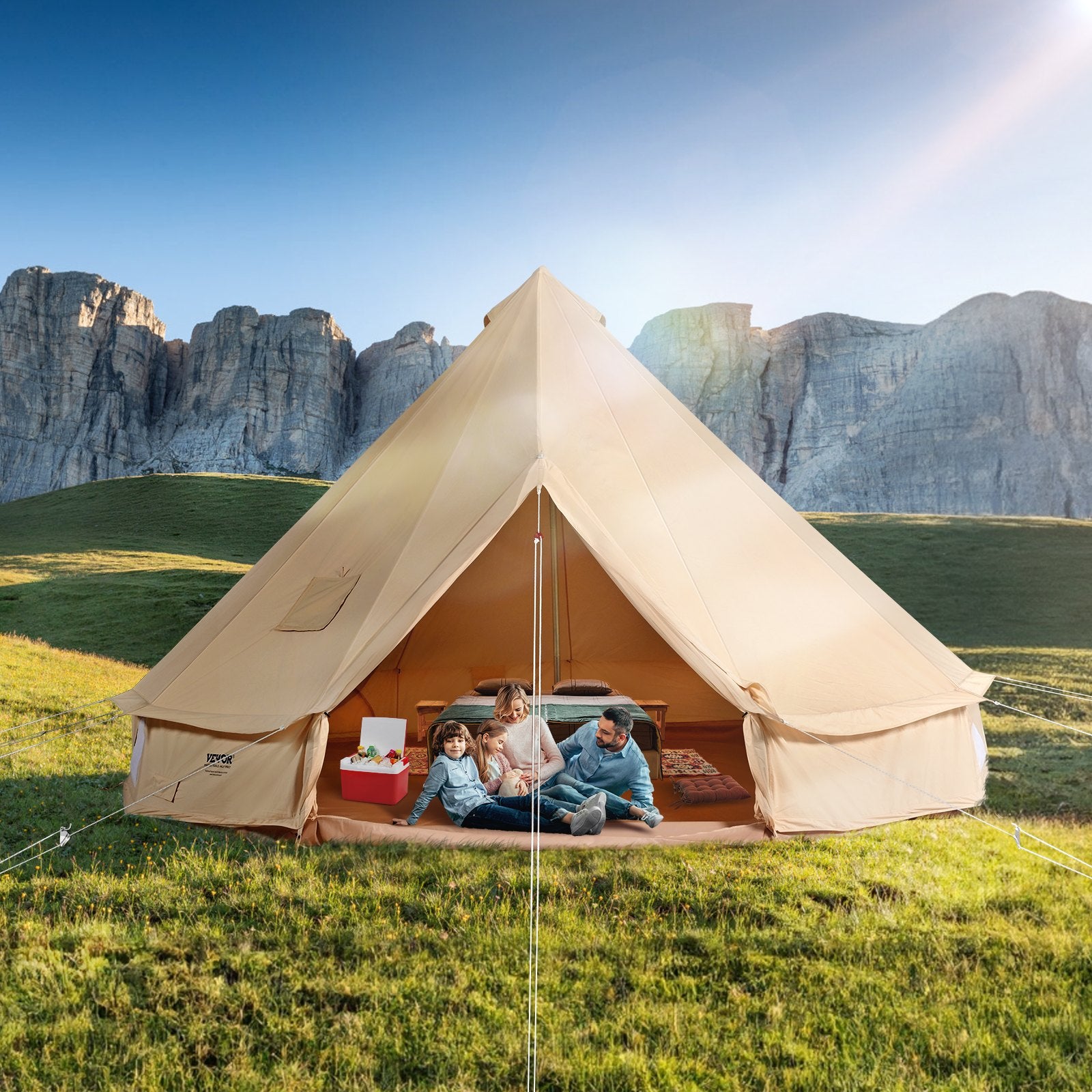 Canvas Bell Tent 3m/9.8ft 4-Season Canvas Tent for Camping with Stove Jack