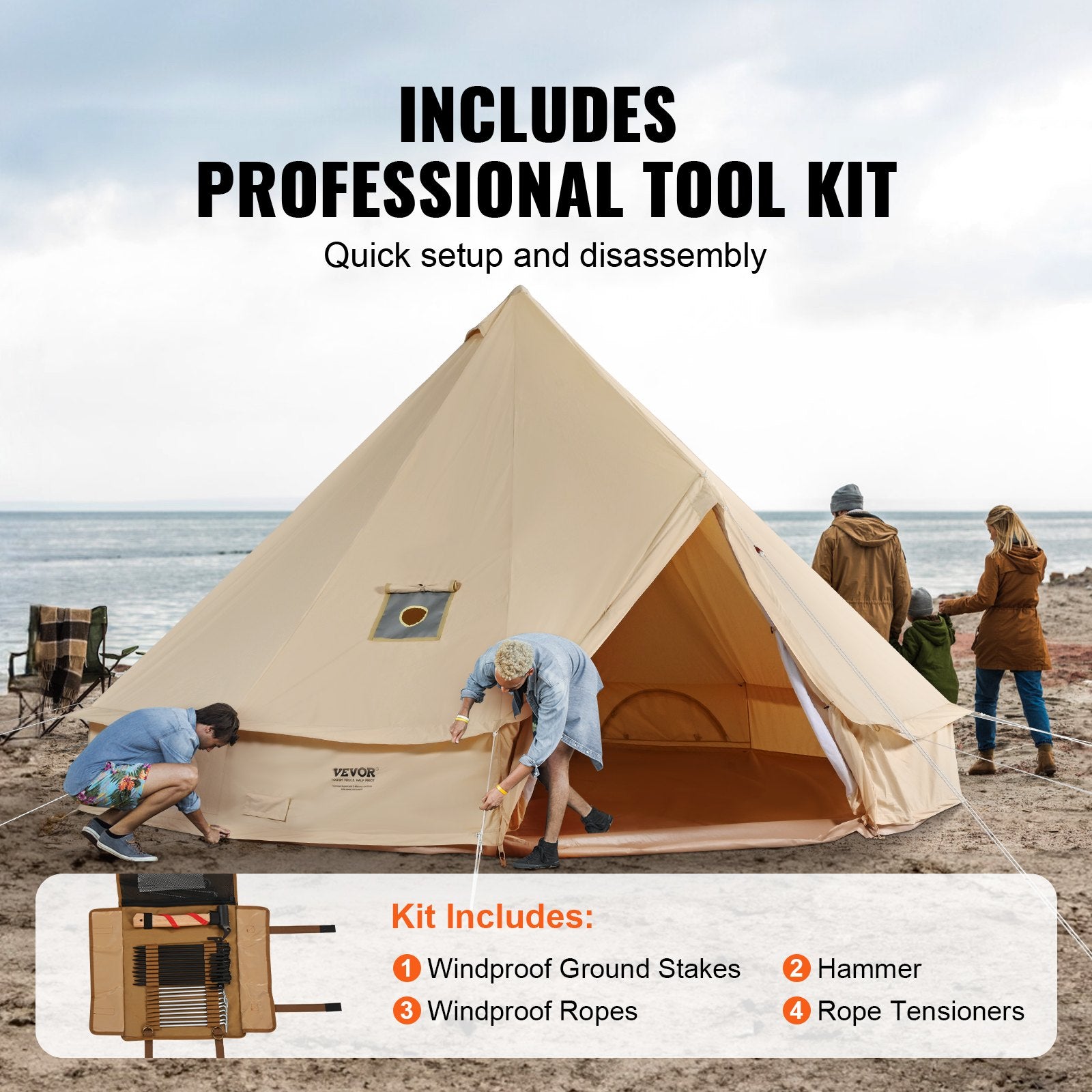 Canvas Bell Tent 4m/13.12ft 4-Season Camping Yurt Tent with Stove Jack