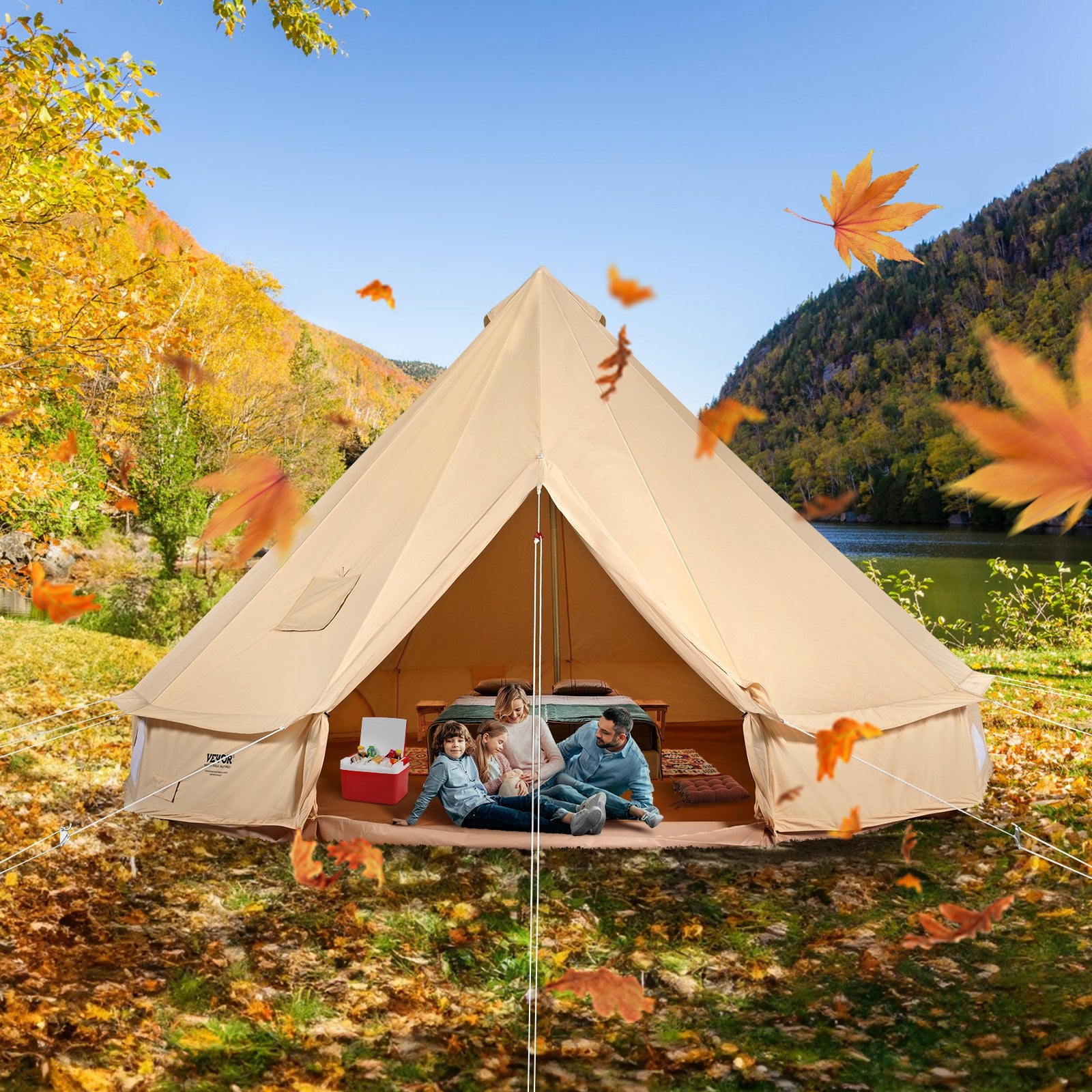 Canvas Bell Tent 5m/16.4ft 4-Season Camping Yurt Tent with Stove Jack