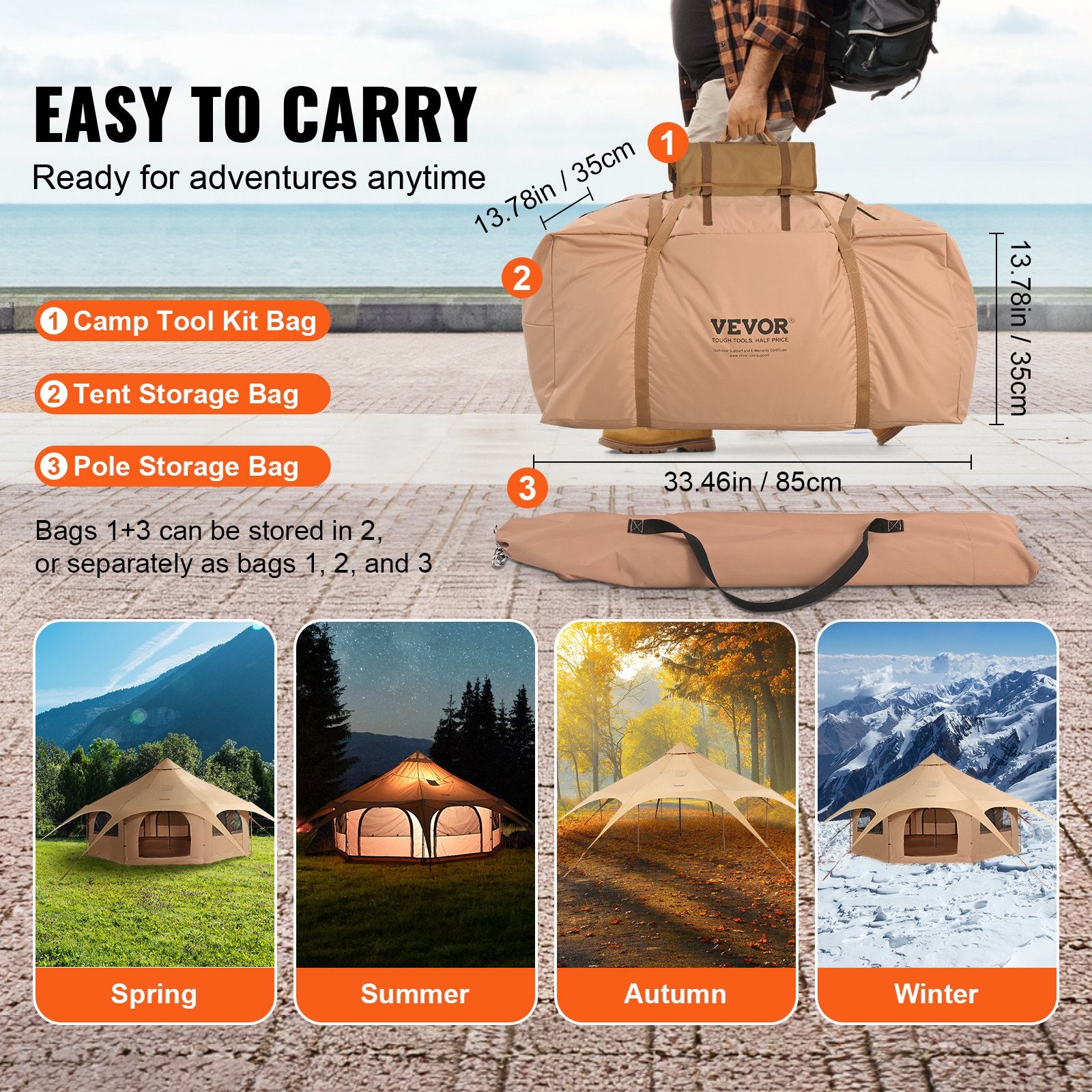 Canvas Tent 4 Seasons 5 m/16.4 ft Bell Tent for Camping with Stove Jack