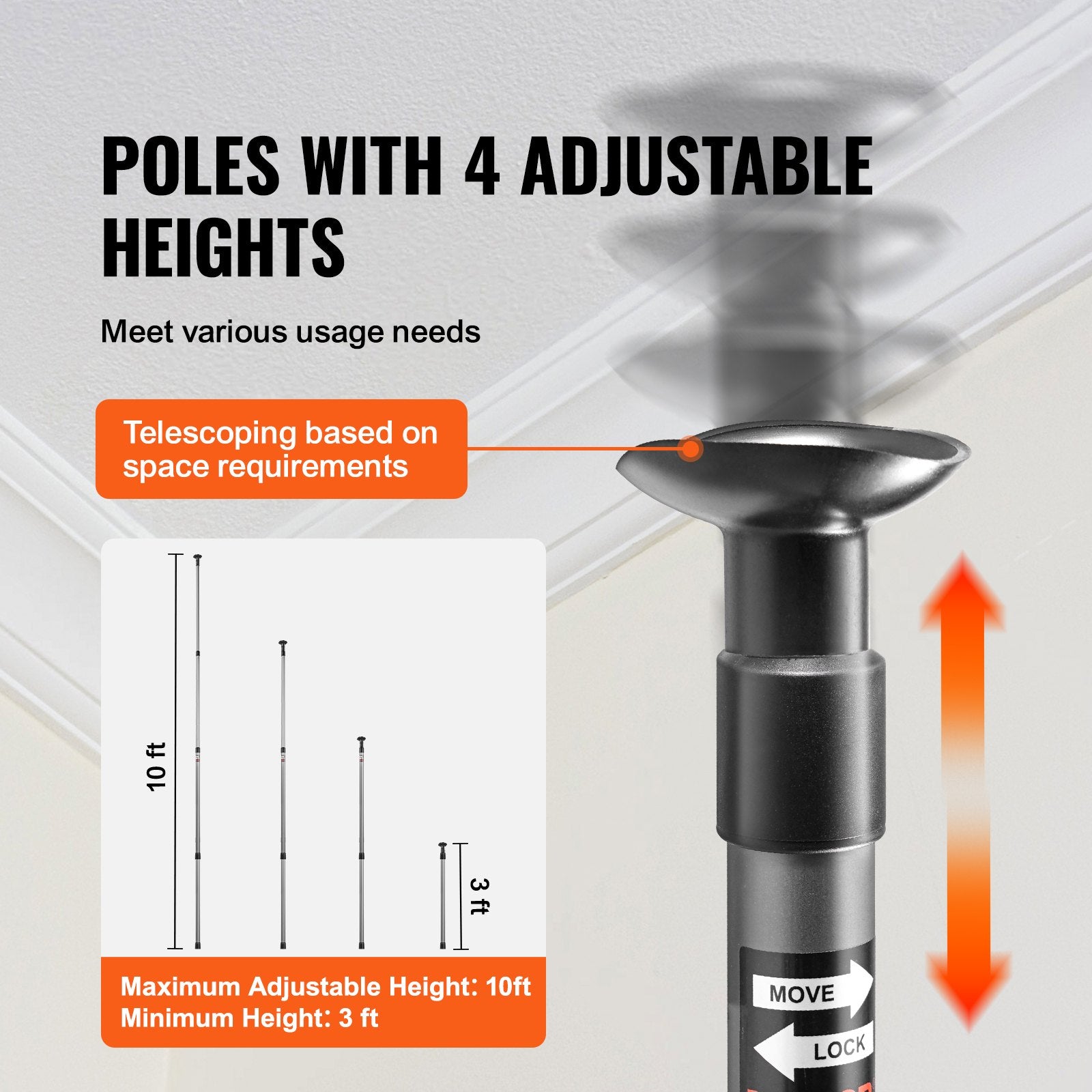 Dust Barrier Poles, 10 Ft Barrier Poles, Dust Barrier System with 4 Telescoping Poles, Magnetic Zipper, Carry Bag and 32.8x13.12 Ft Plastic Film, for Interior Decoration, Painting