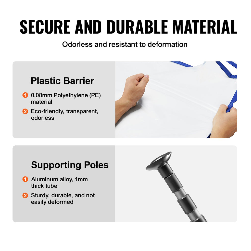 Dust Barrier Poles, 12 Ft Barrier Poles, Dust Barrier System with 4 Telescoping Poles, Magnetic Zipper, Carry Bag and 32.8x13.12 Ft Plastic Film, for Interior Decoration, Painting