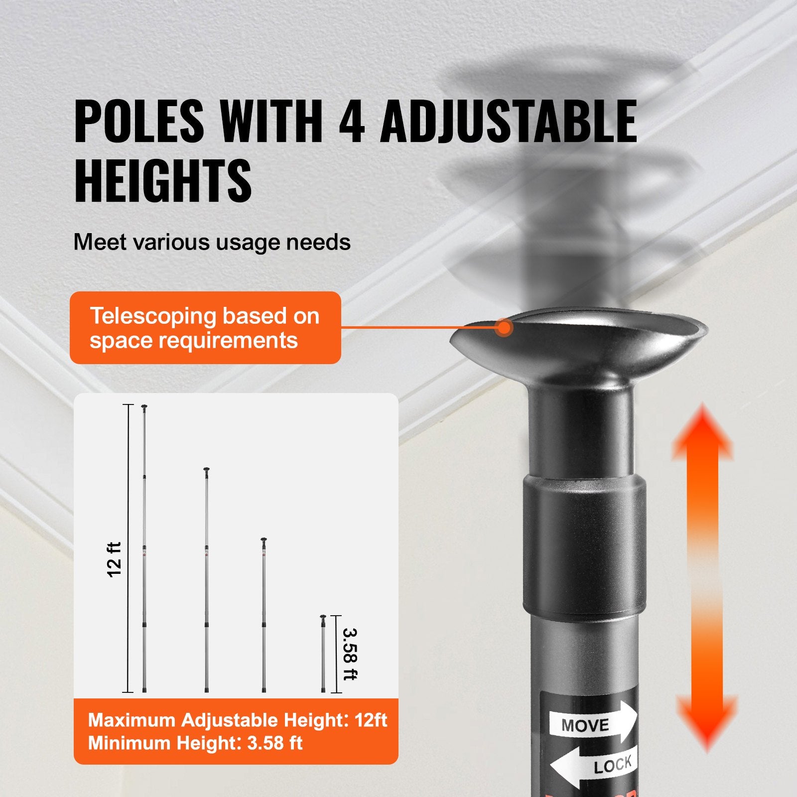 Dust Barrier Poles, 12 Ft Barrier Poles, Dust Barrier System with 4 Telescoping Poles, Magnetic Zipper, Carry Bag and 32.8x13.12 Ft Plastic Film, for Interior Decoration, Painting