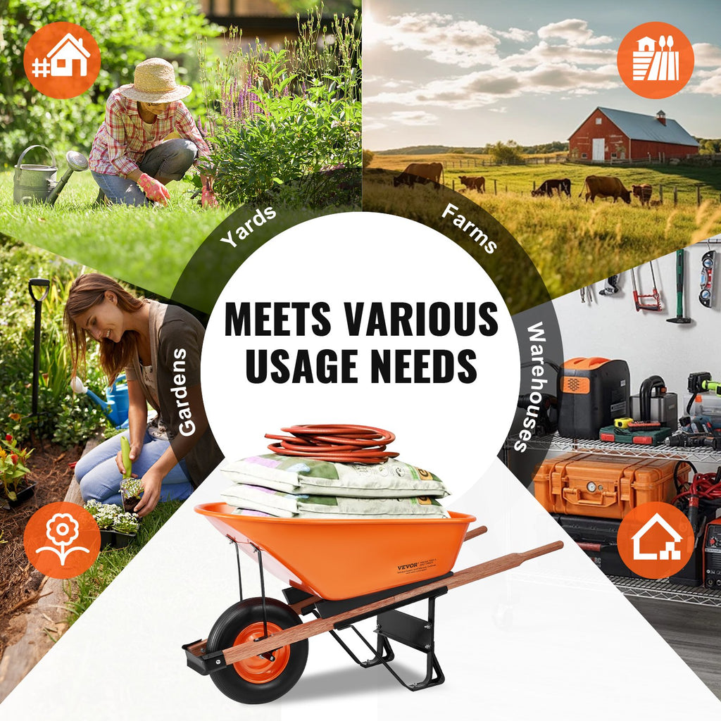 Wheelbarrow Cart One Wheel 6 Cu Ft Garden Dump Cart 330 lbs Utility Cart