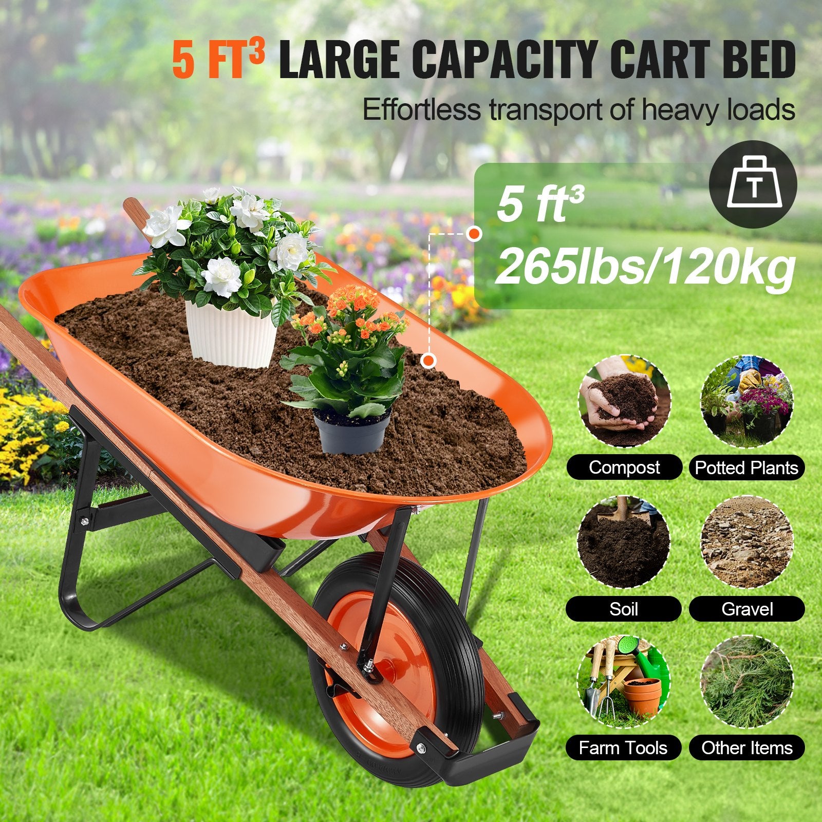 Wheelbarrow Cart One Wheel Garden Dump Cart 330 lbs Yard Utility Cart
