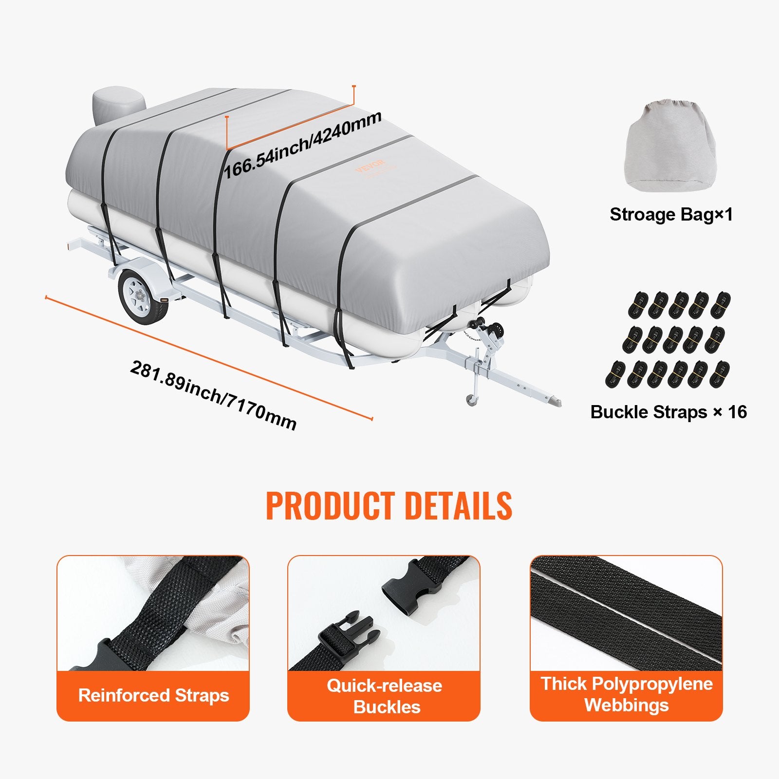 Pontoon Boat Cover 800D Waterproof Trailerable 19-20 ft with Storage Bag