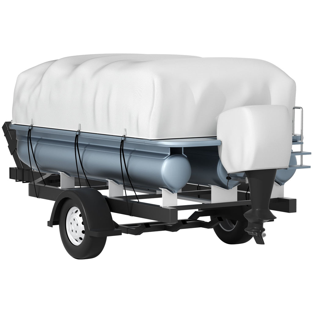 Pontoon Boat Cover, Fit for 17\'-20\' Boat, Heavy Duty 600D Marine Grade Oxford Fabric, UV Resistant Waterproof Trailerable Boat Cover with 2 Support Poles and 7 Wind-Proof Straps, Gray