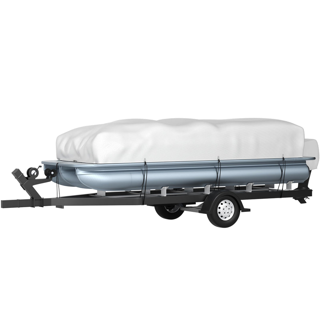 Pontoon Boat Cover, Fit for 25\'-28\' Boat, Heavy Duty 600D Marine Grade Oxford Fabric, UV Resistant Waterproof Trailerable Boat Cover with 2 Support Poles and 7 Wind-Proof Straps, Gray