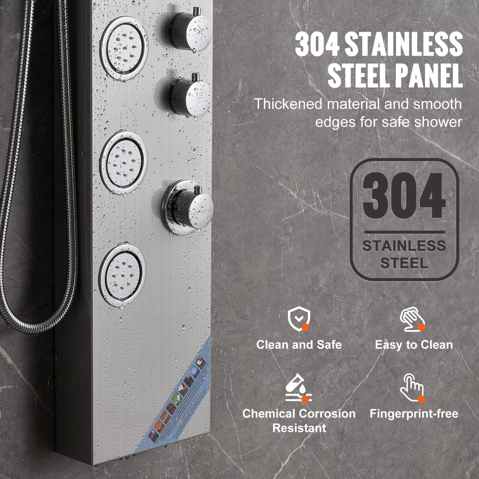 Shower Panel System, 4 Shower Modes Shower Panel Tower, Rainfall, Waterfall, 5 Full Body Massage Jets and 3-Setting Handheld Shower Head with 59" Hose, Stainless Steel Wall-Mounted Shower Set