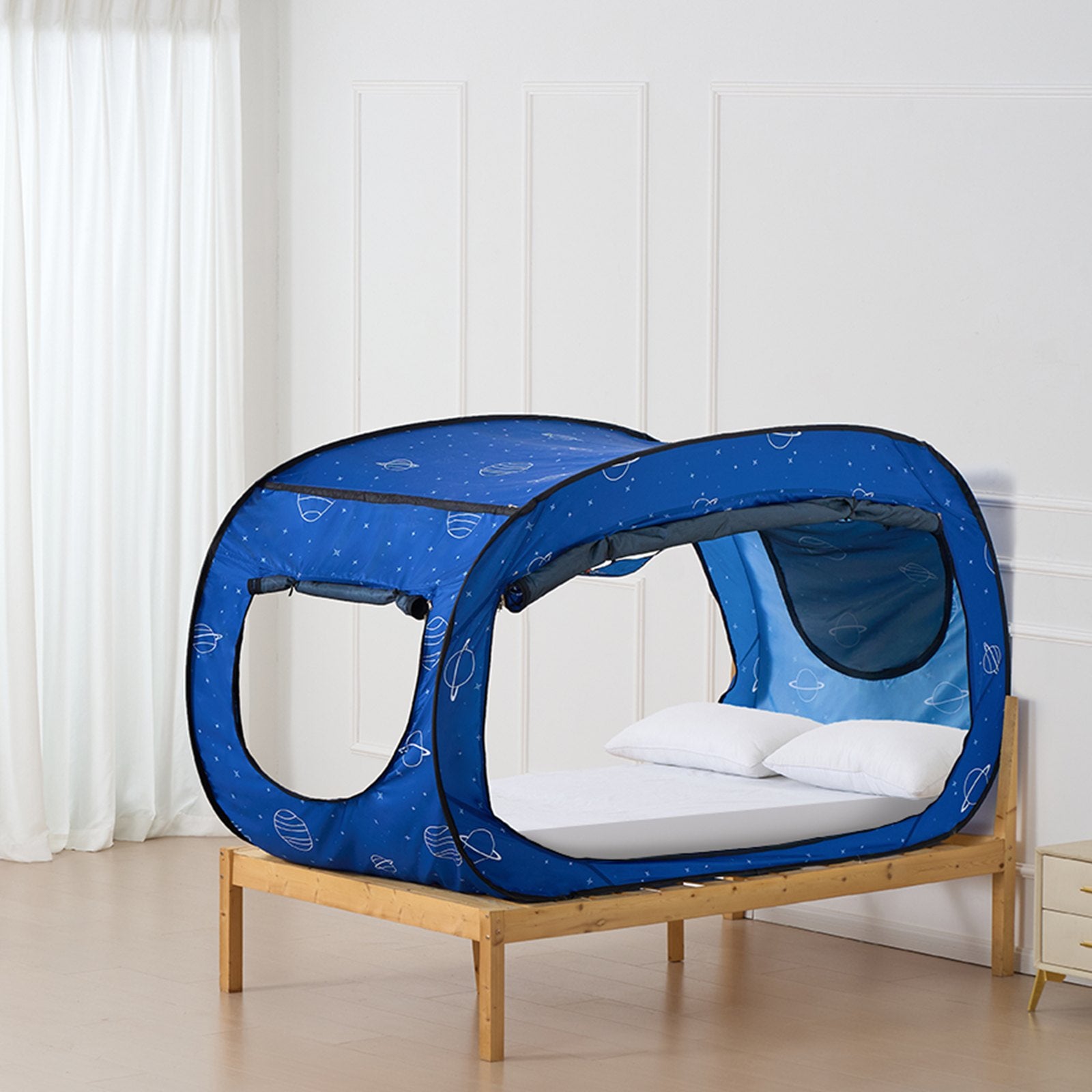 Bed Tent, Pongee Fabric, 2 Doors Breathable Dream Tent with 8.5 mm Fiber Poles on Bed Privacy, Full Size Block out Light Sleeping Bed Canopy, Fit for Kids Playhouse and Adults Sleeping Tent